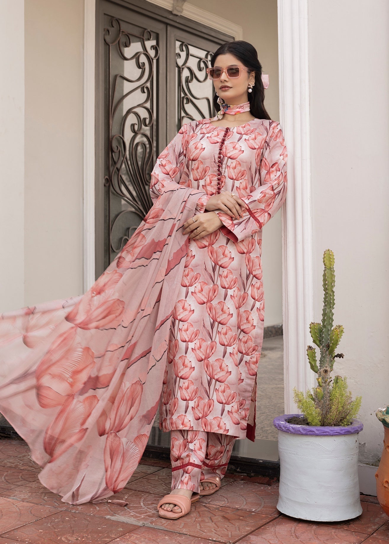 cotton viscose Unstitched in Pastel pink