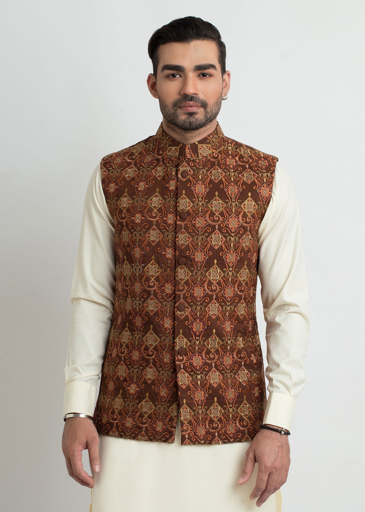 viscose raw silk Waistcoat in Rust orange