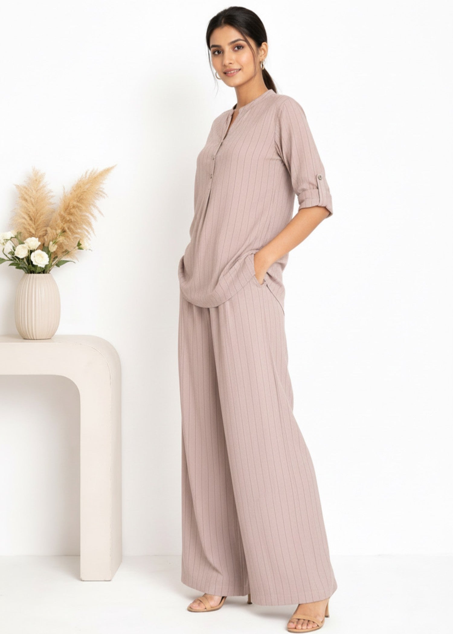 georgette Co Ord Sets in Mauve pink