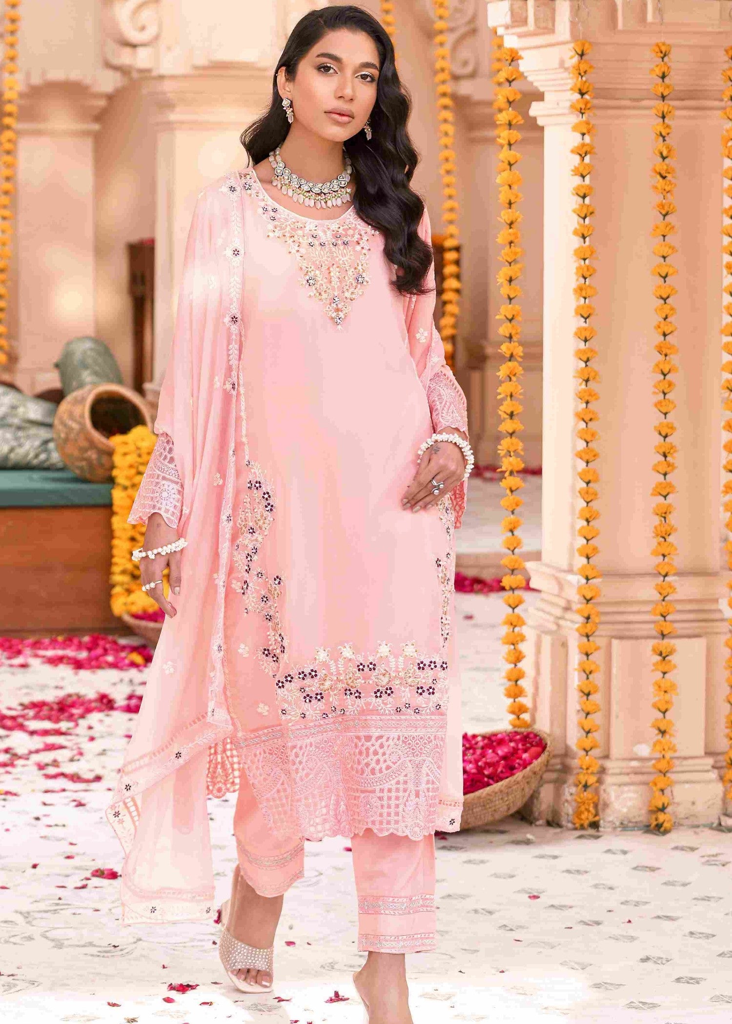 chiffon Unstitched in Pastel pink