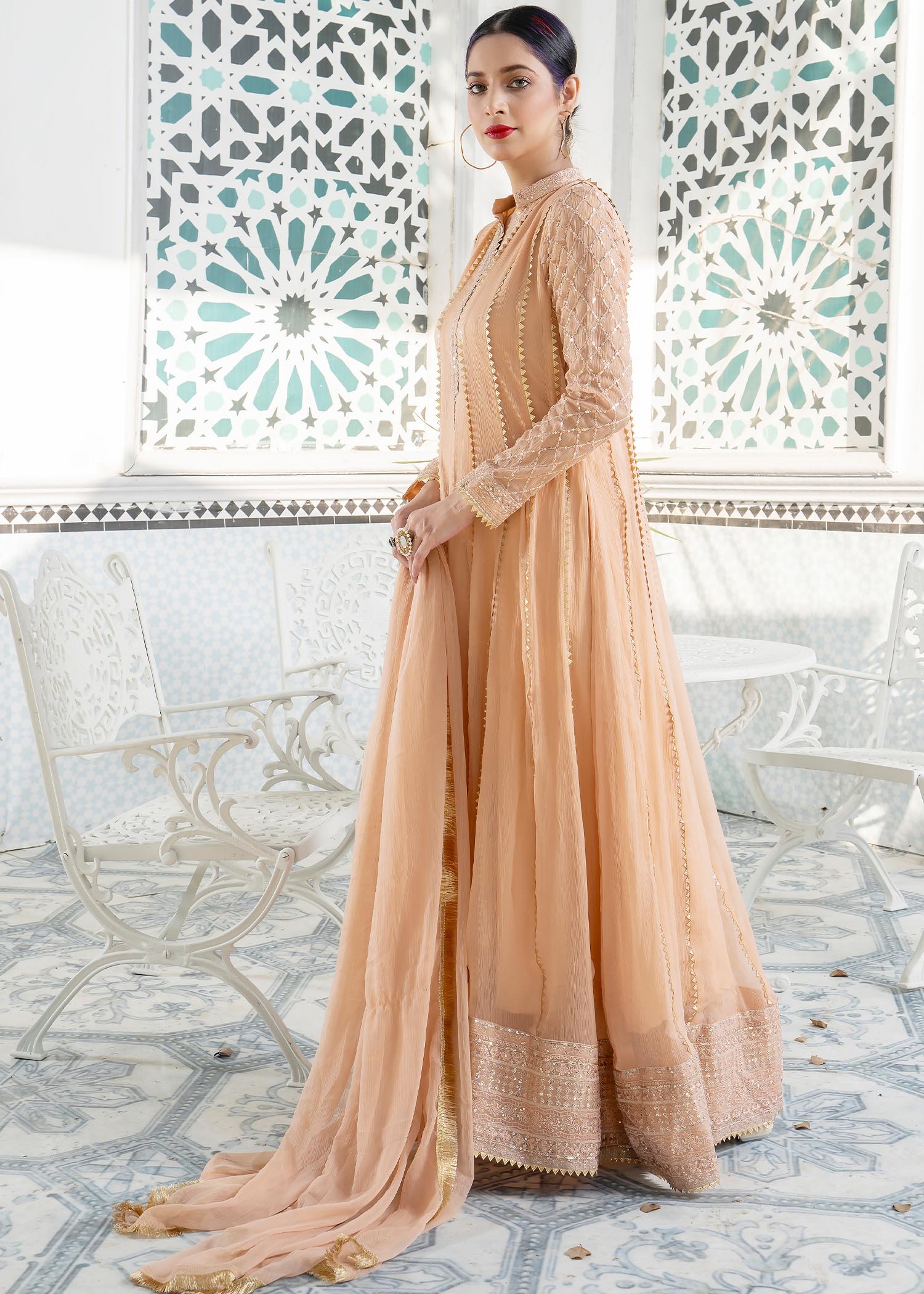 chiffon Maxi in Peach pink