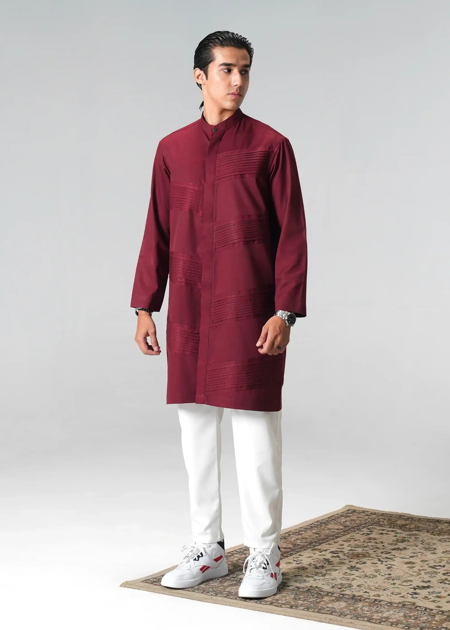 suiting Kurta Set in Maroon, off-white