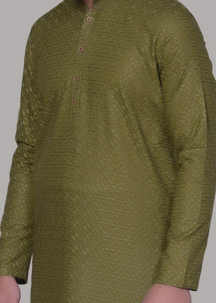chikankari cotton Kurta in Olive green