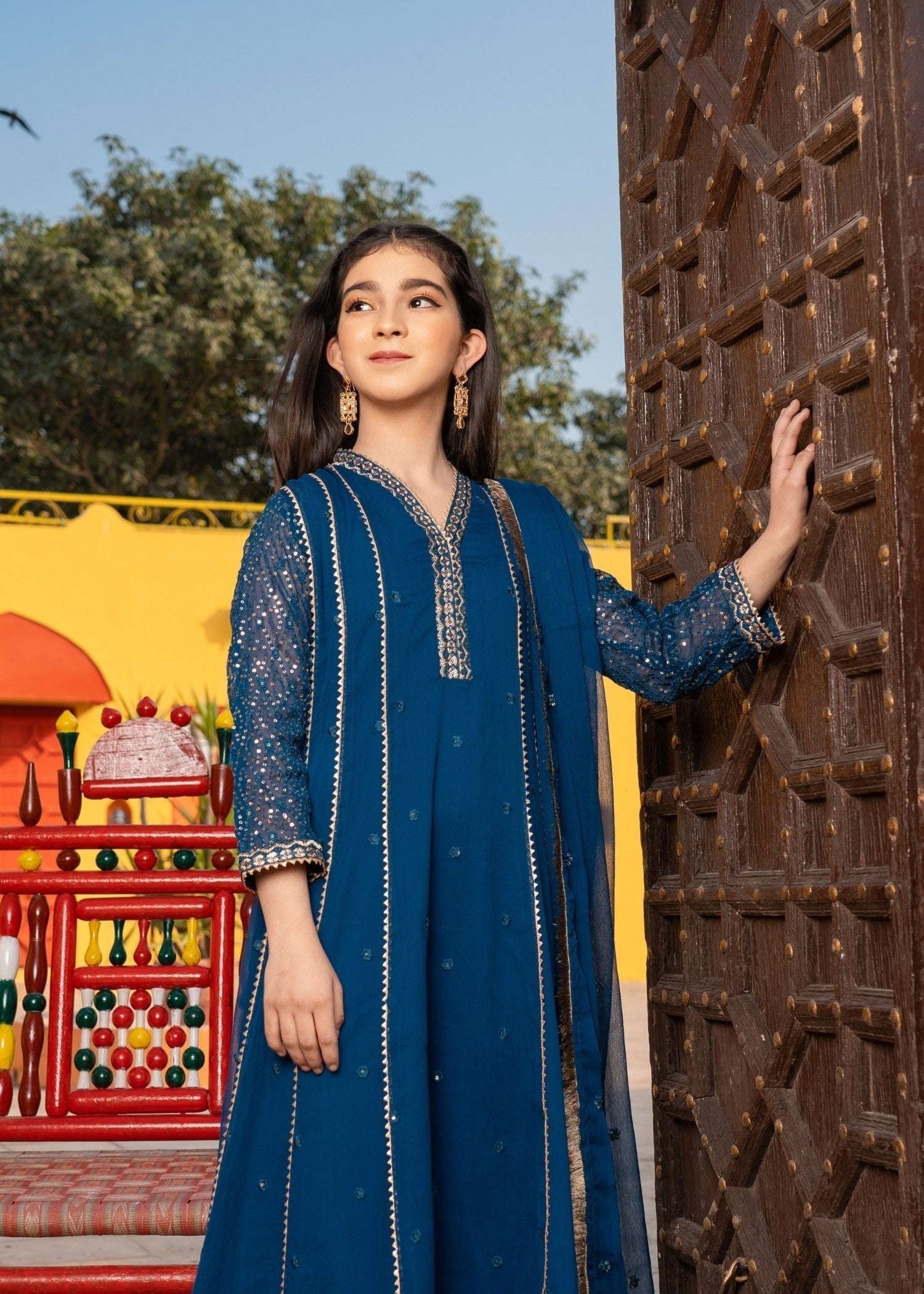chiffon Pishwas in Teal