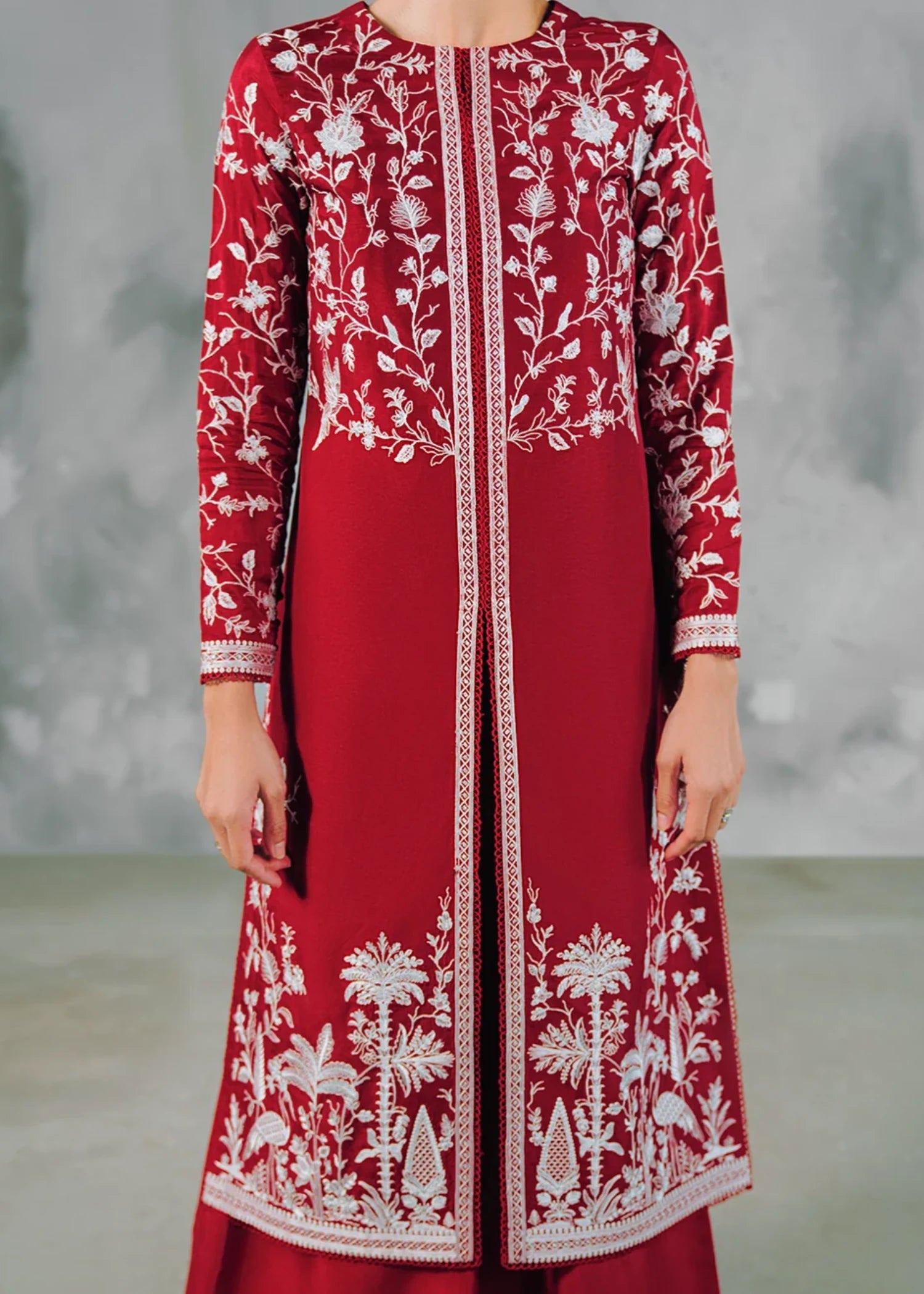 korean raw silk Kurta Set in Cherry red