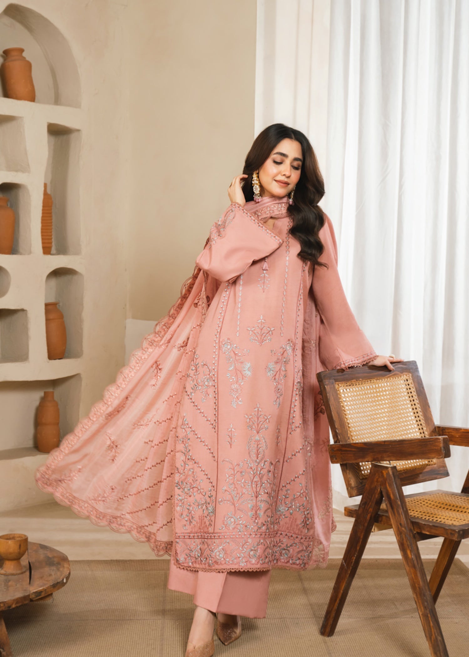 raw silk Kurta Set in Peach pink