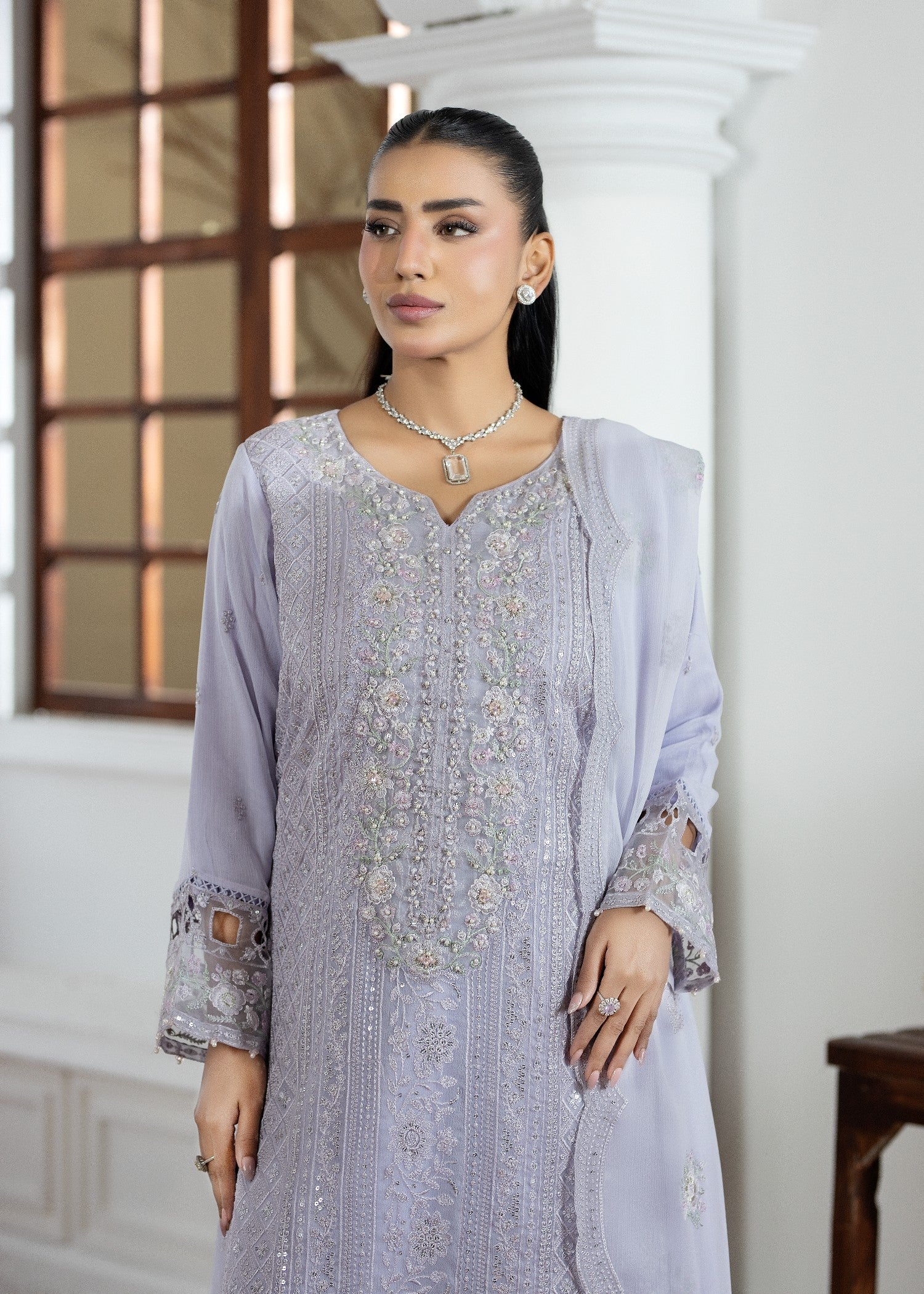 chiffon Kurta Set in Lavender