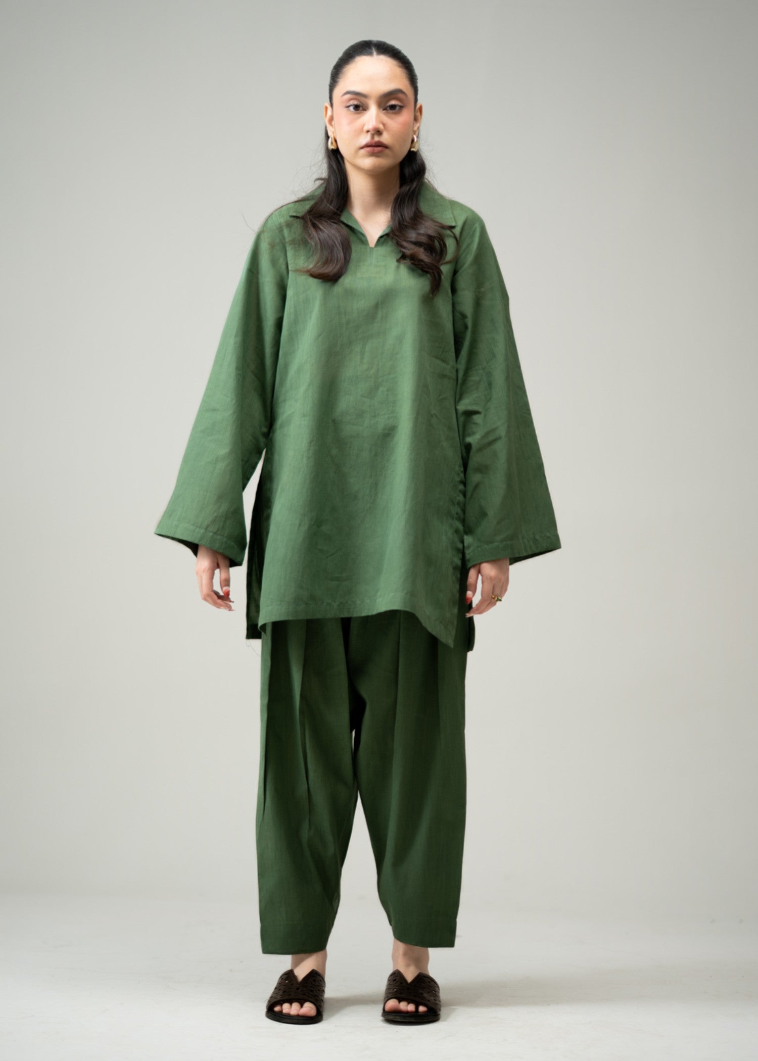 pure cotton Co Ord Sets in Bottle green