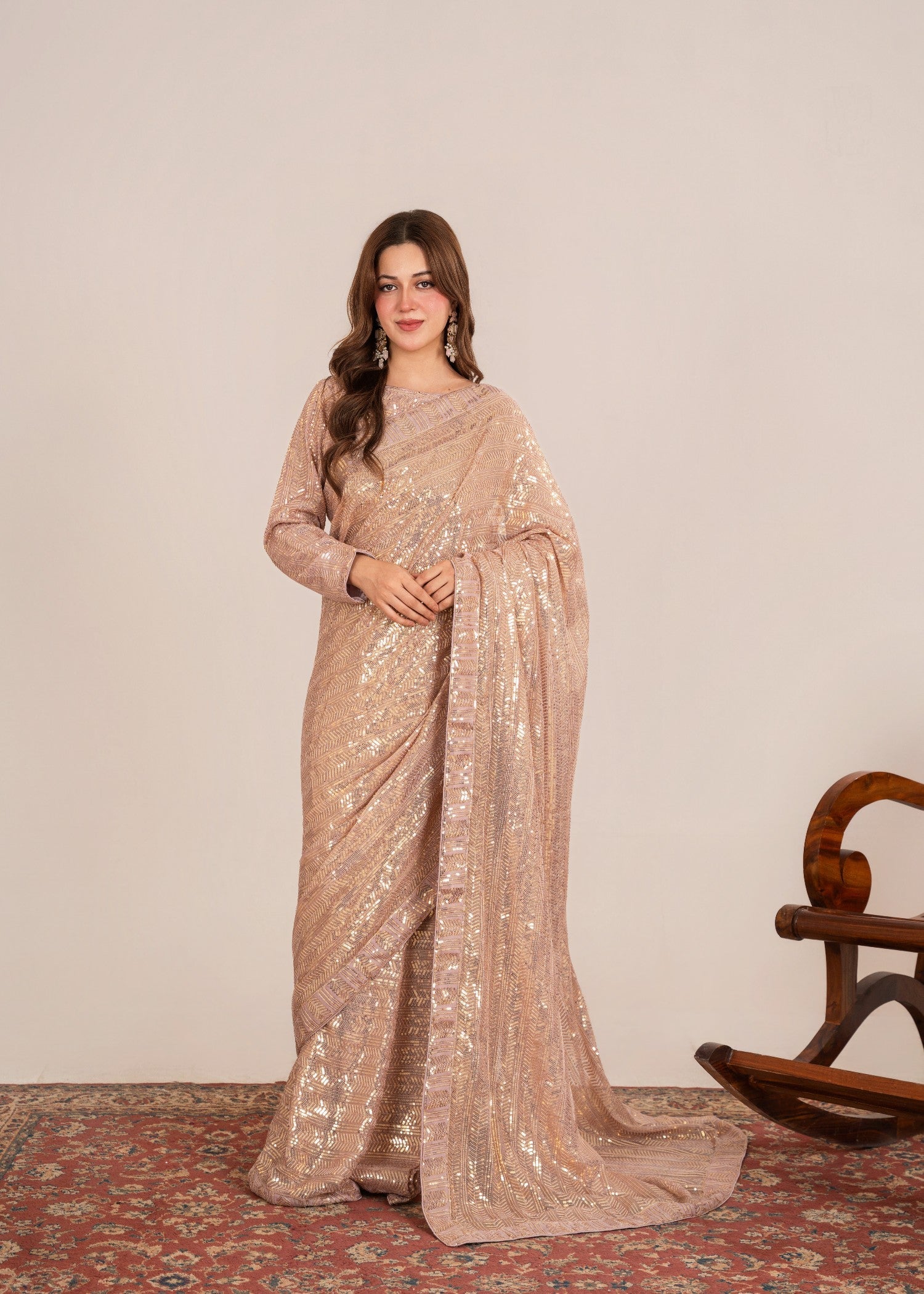 crinkle chiffon Saree in Rose pink