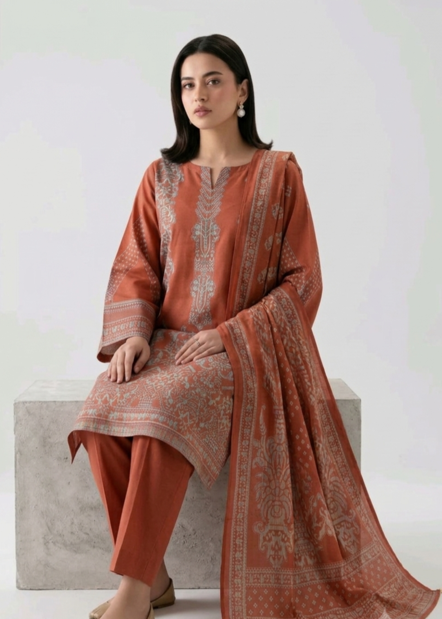 brochea jacquard Unstitched in Chestnut brown