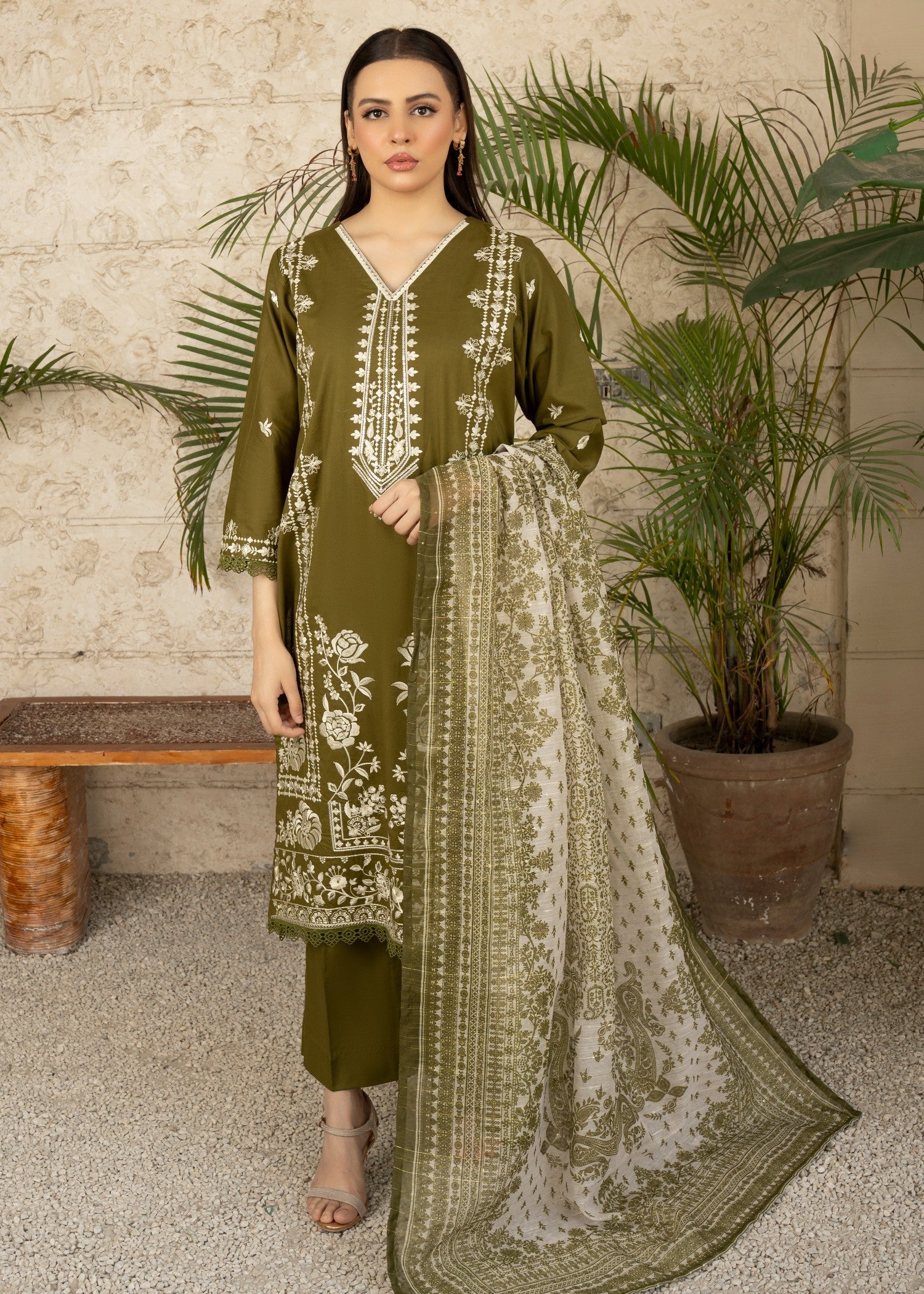 cotton Kurta Set in Green