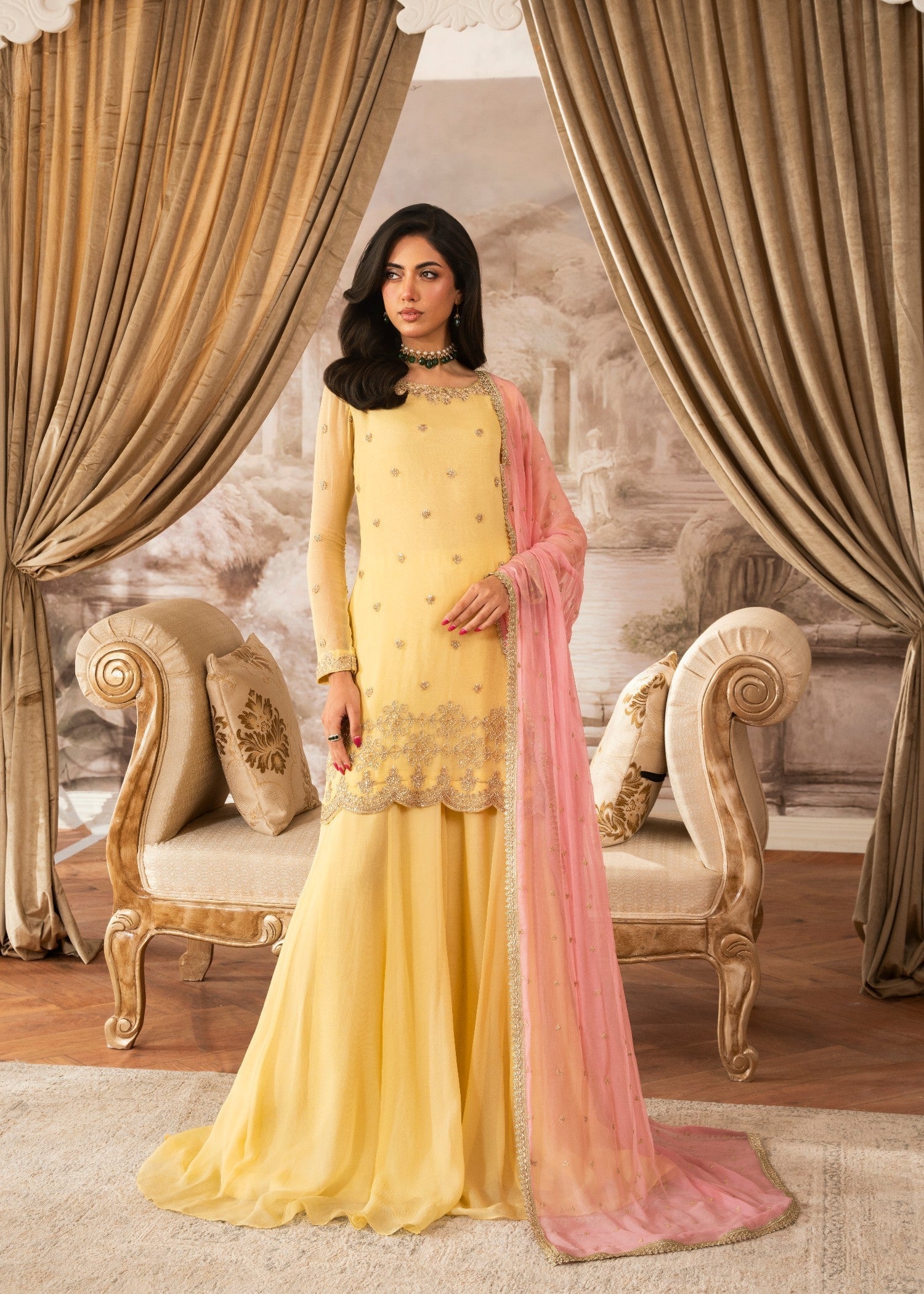 chiffon Sharara in Light yellow