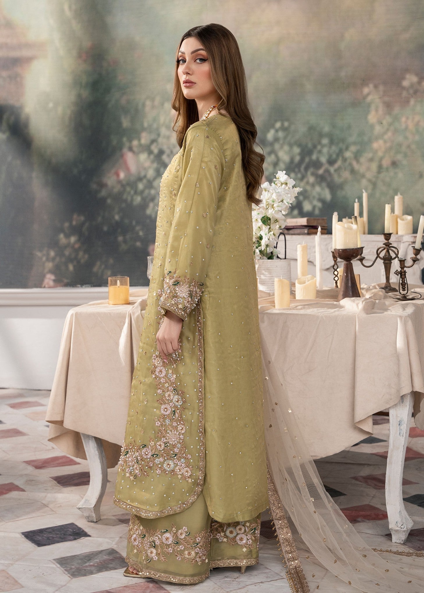 poly silk Kurta Set in Green