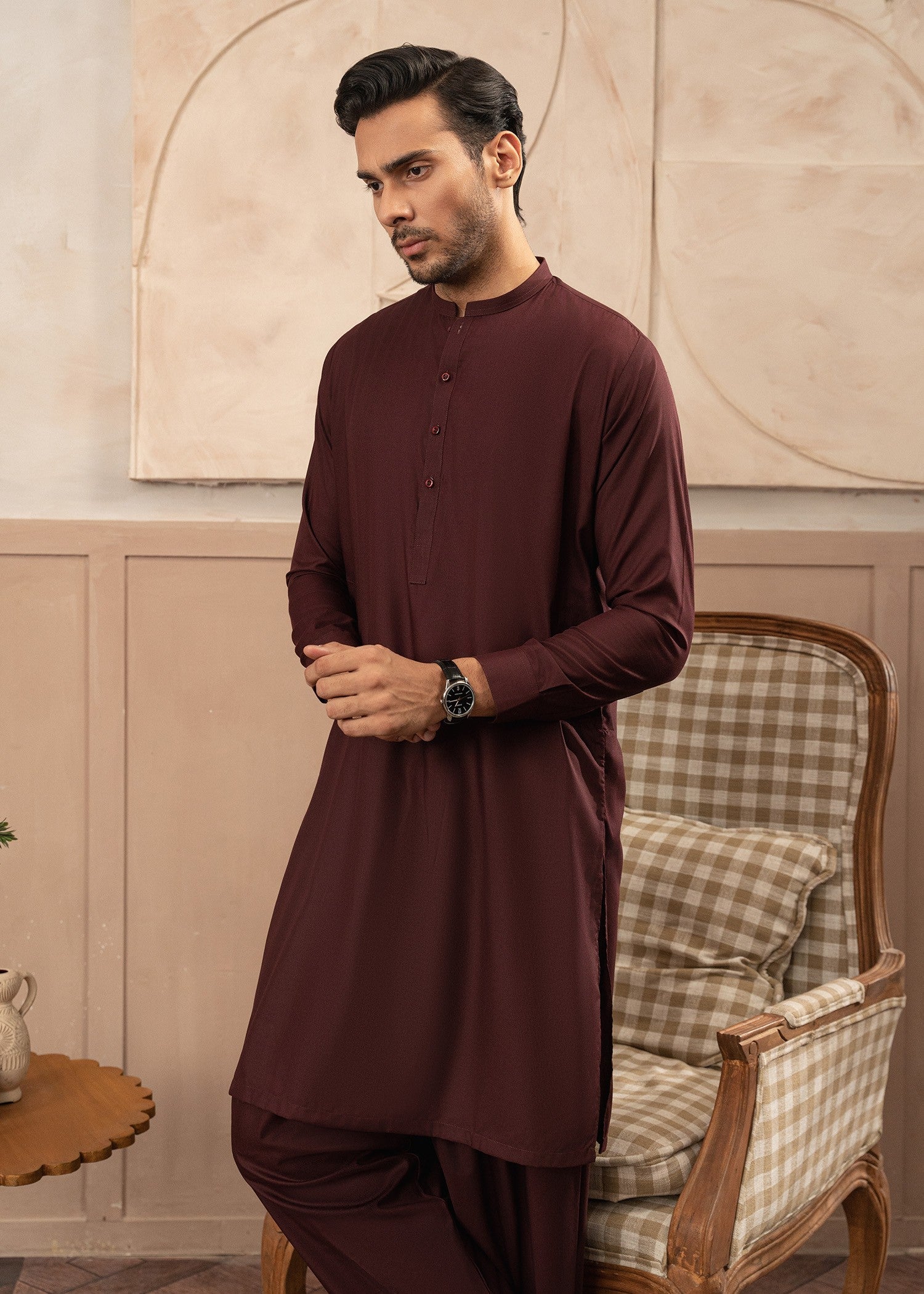 wash & wear Shalwar Kameez in Maroon