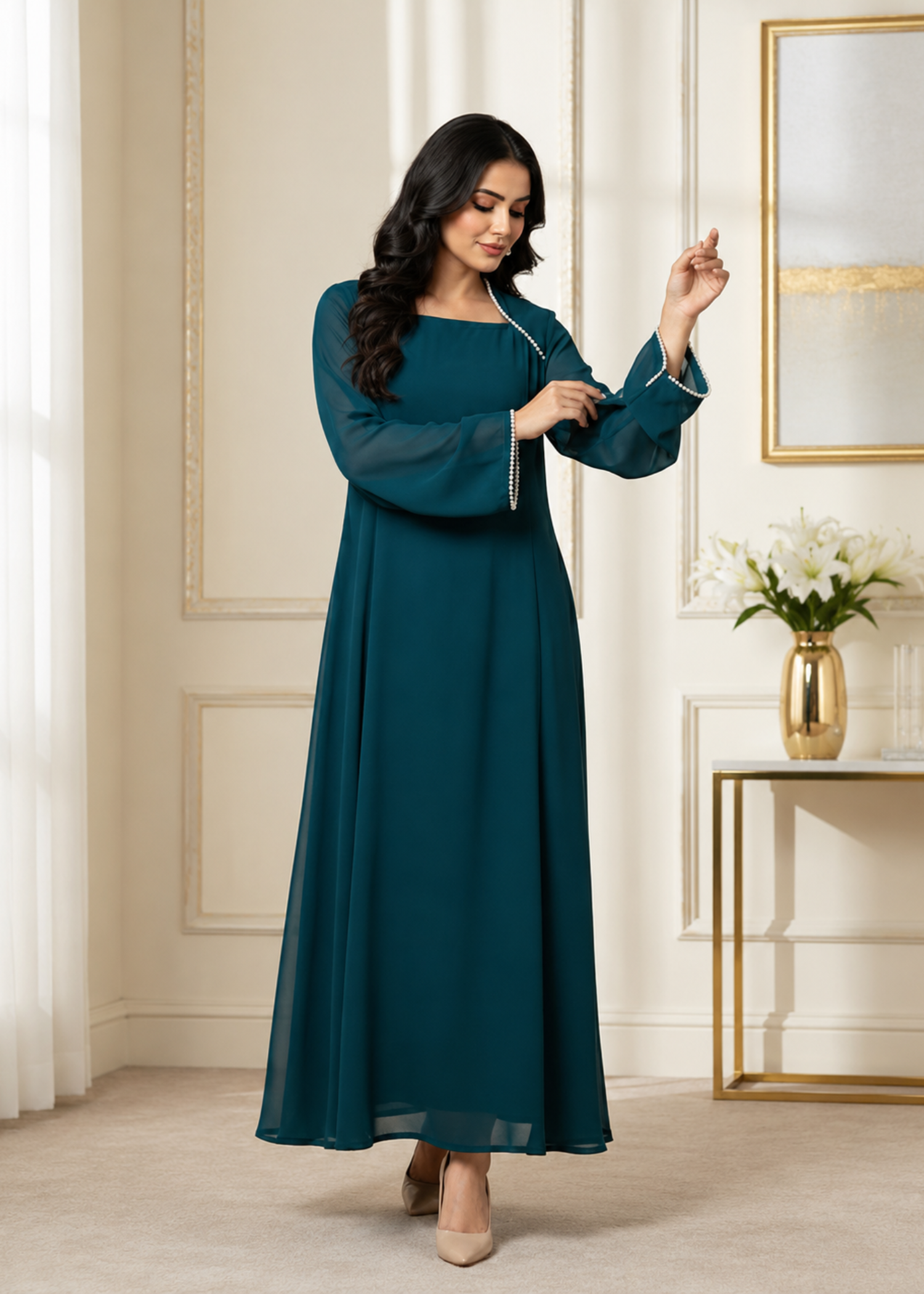 chiffon Maxi in Pine green