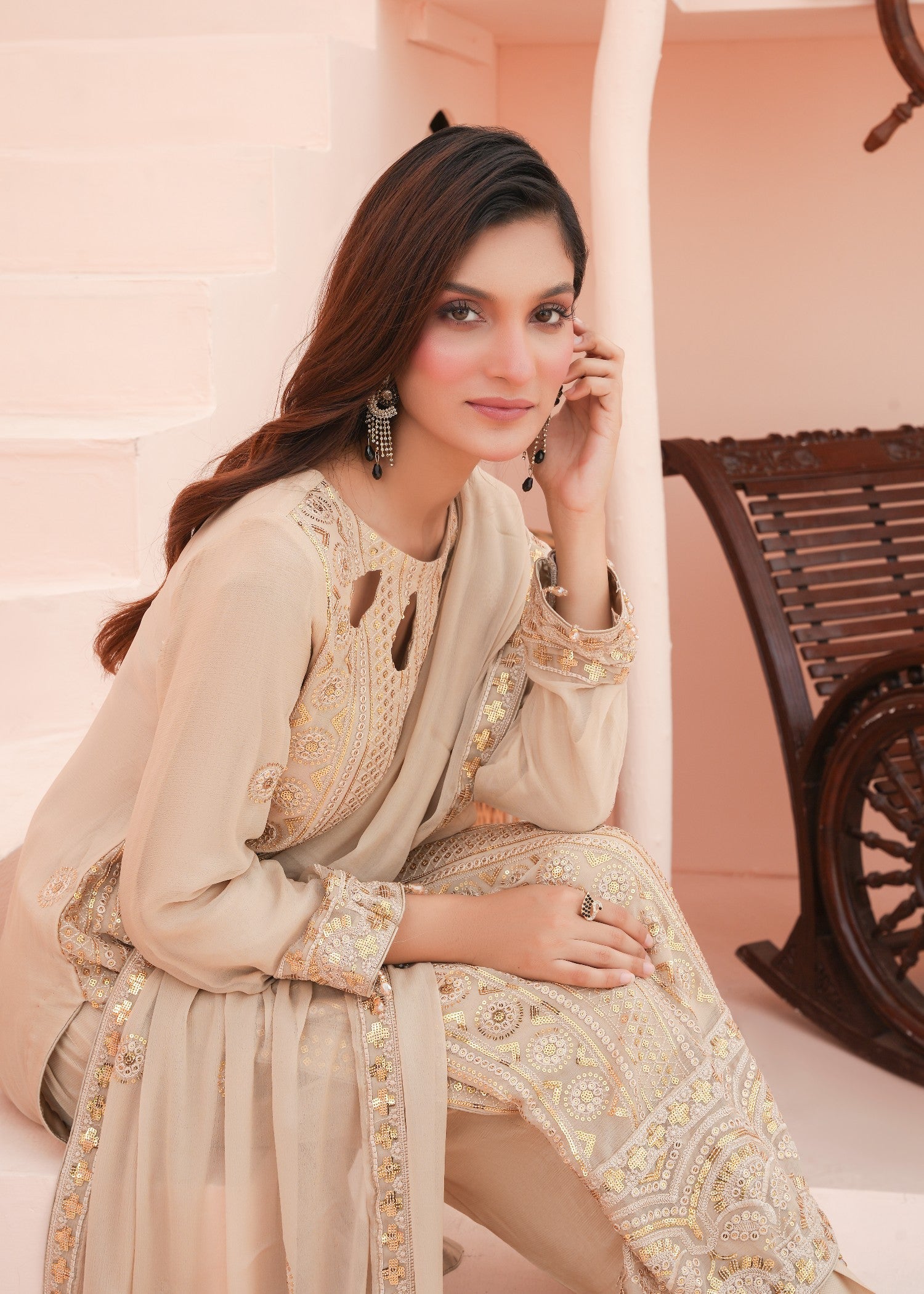 chiffon Kurta Set in Cream