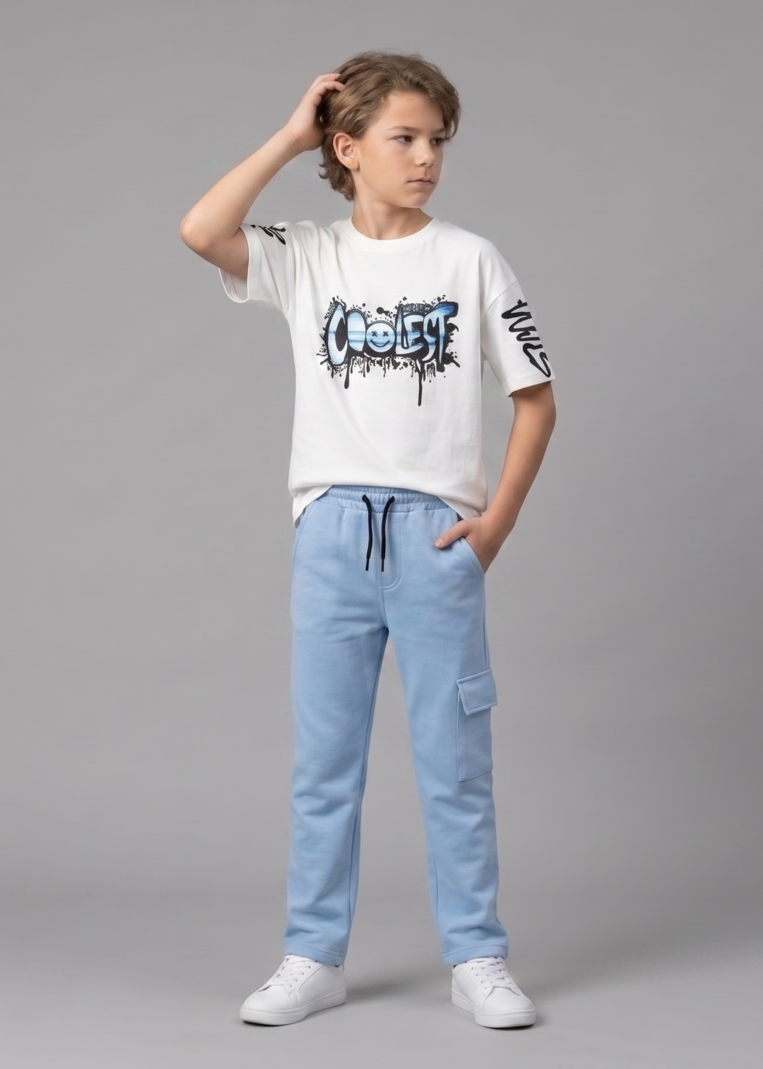interlock knit Tracksuit in Sky blue, white