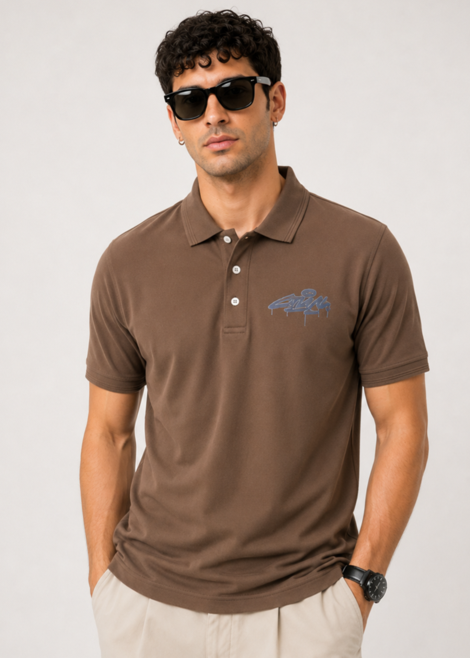 cotton Polo Shirt in Chocolate brown