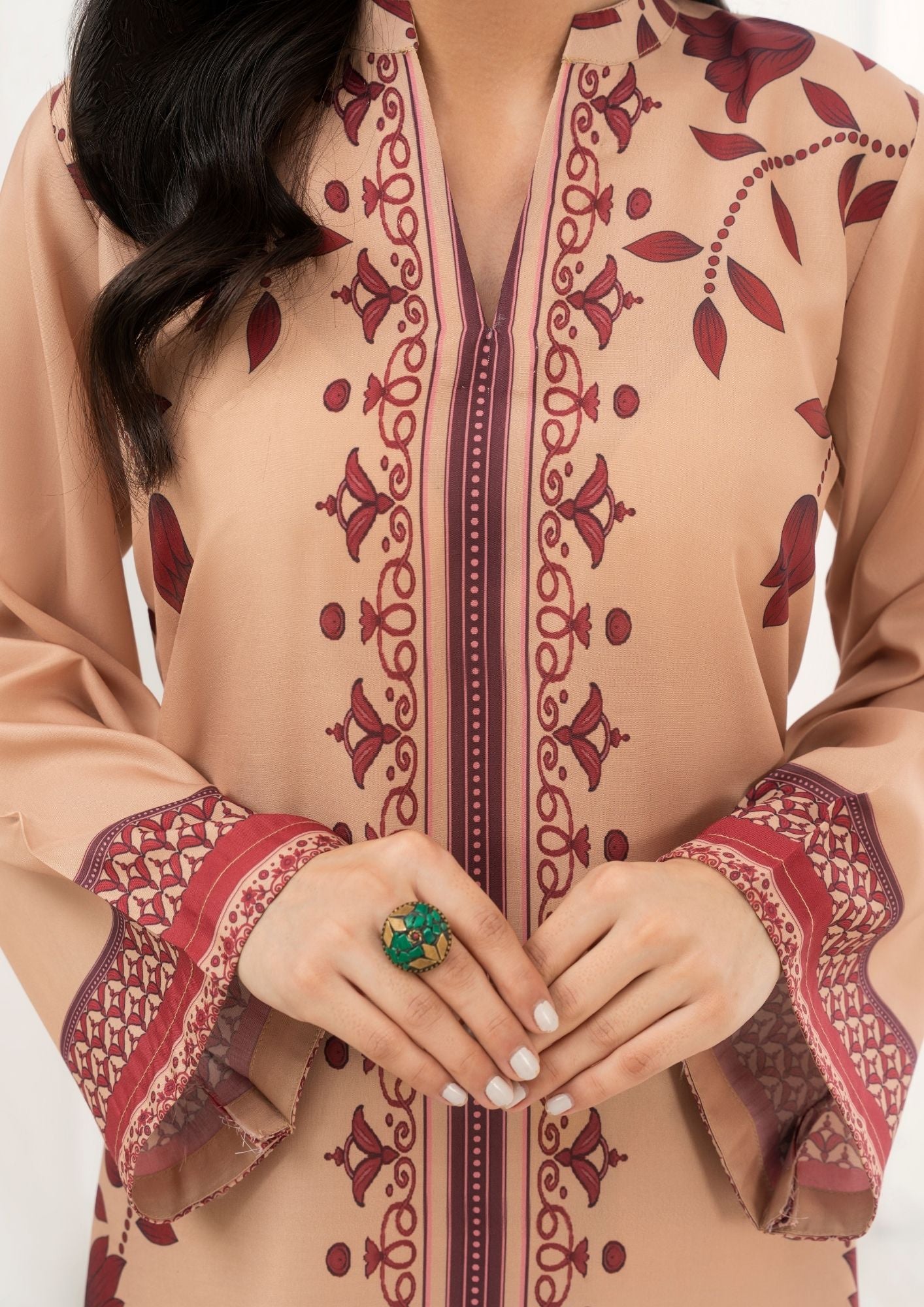 swiss cotton Kurta Set in Camel brown