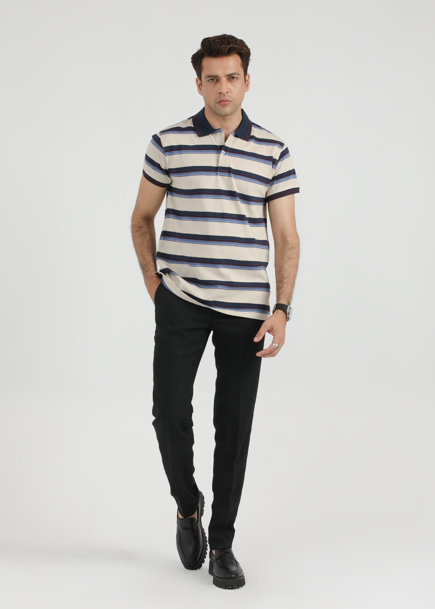 single jersey knit Polo Shirt in Beige