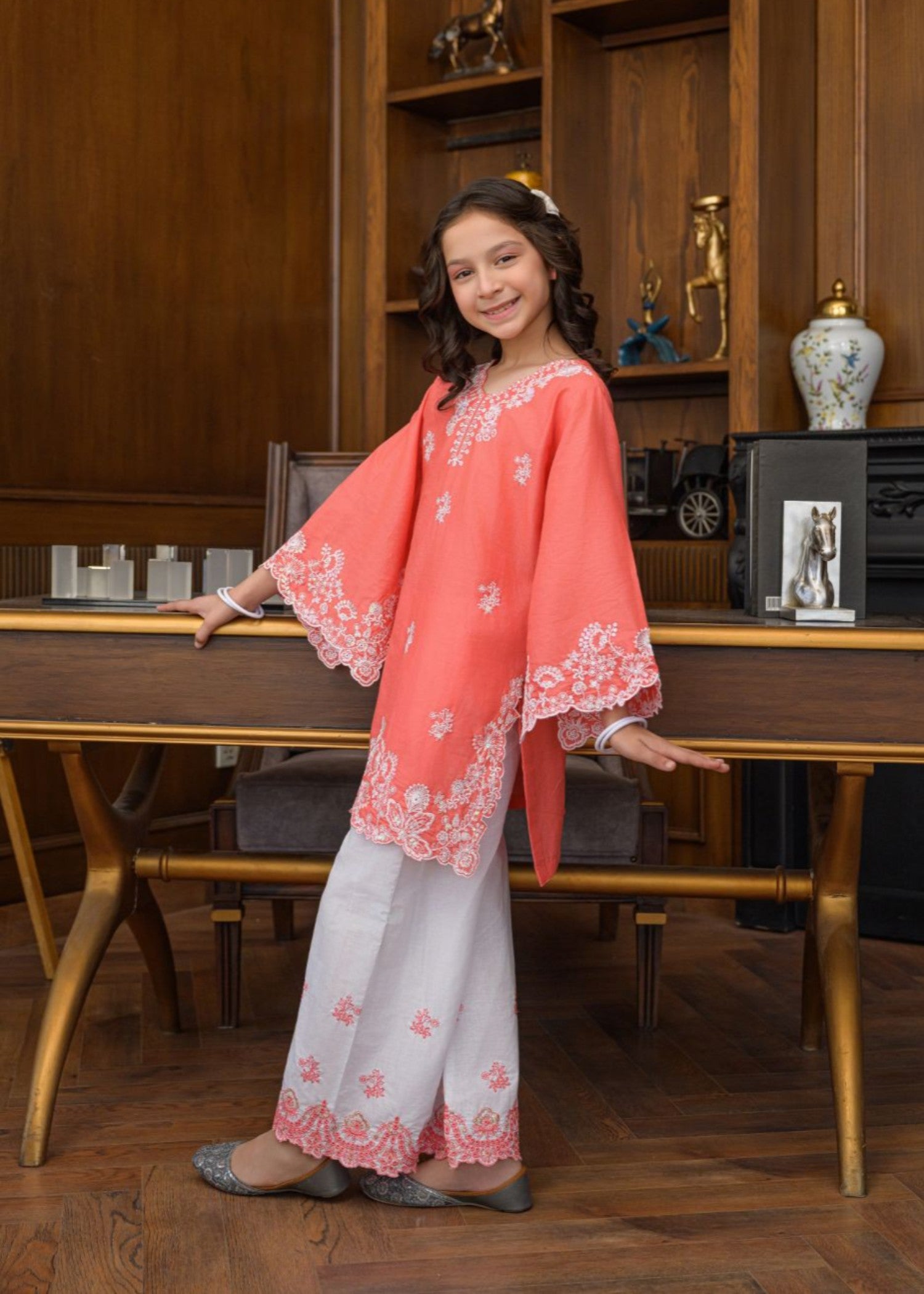 lawn Kurta Set in Salmon pink