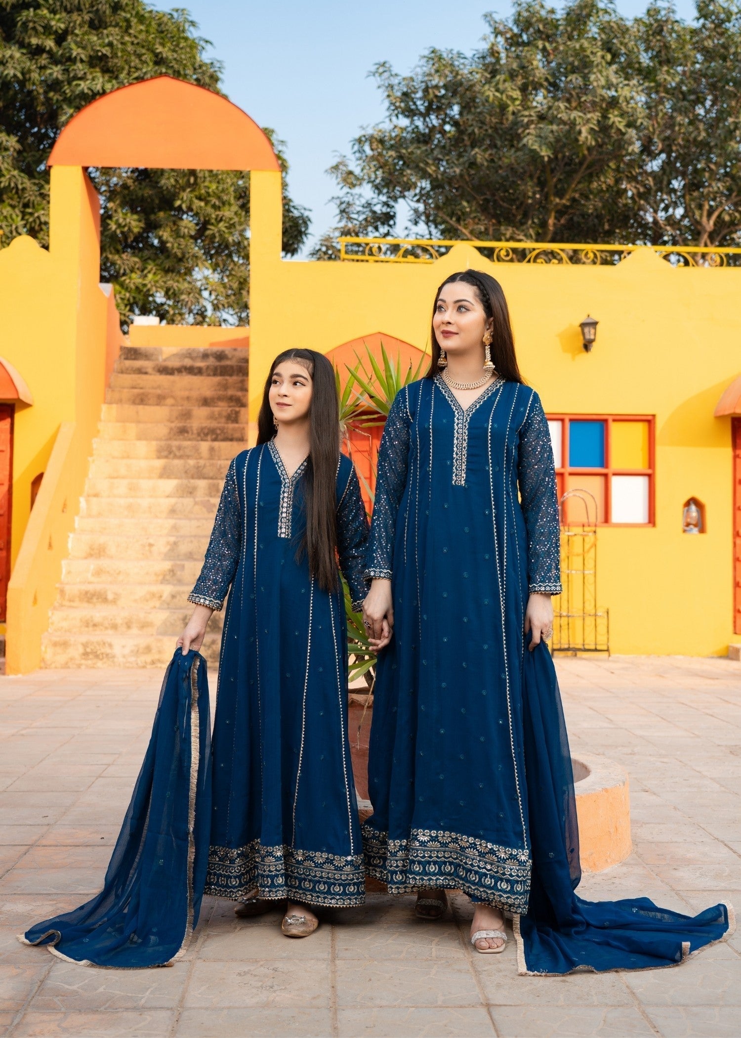 chiffon Pishwas in Teal