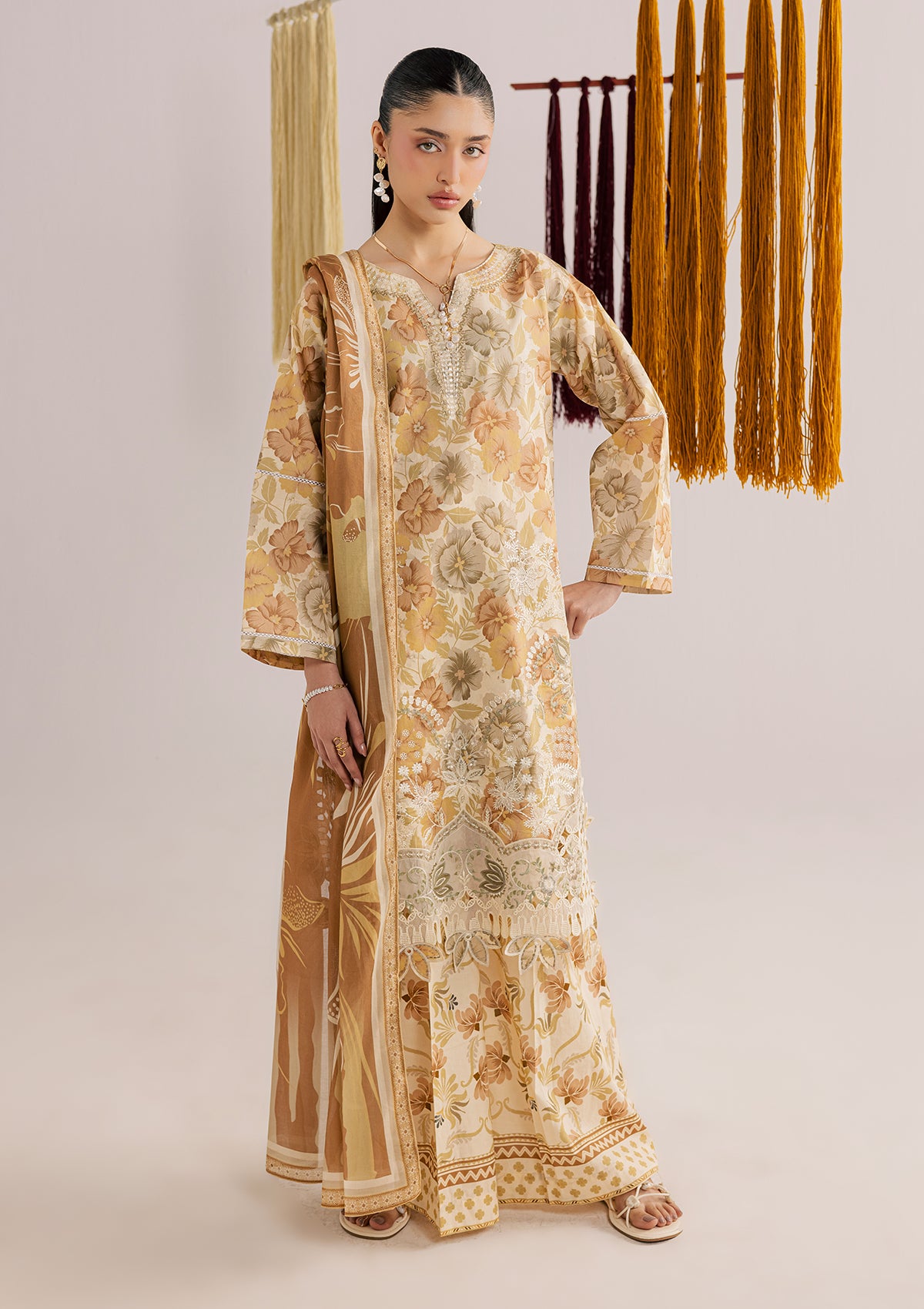 lawn Kurta Set in Mellow yellow