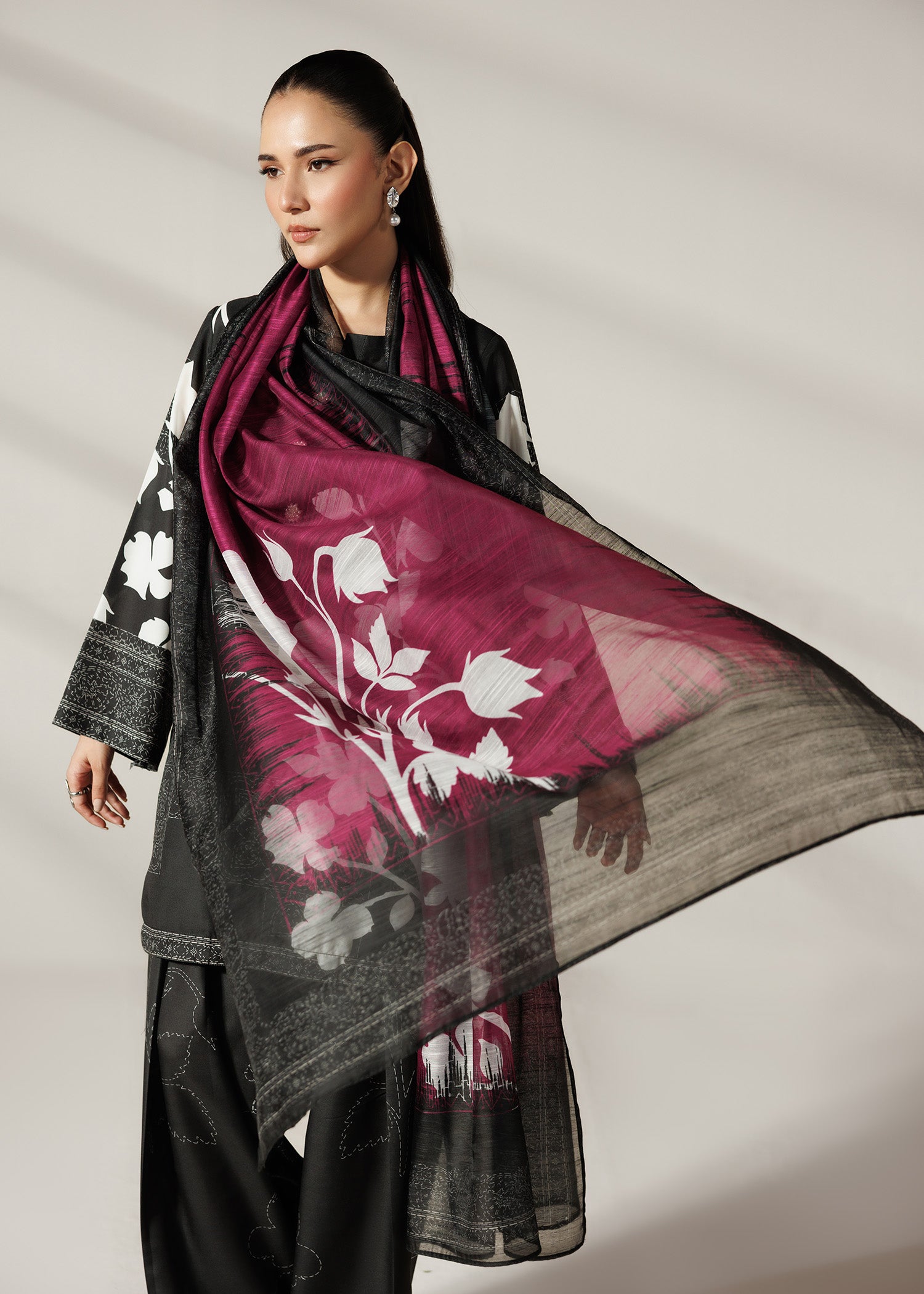 silk finish lawn Kurta Set in Black