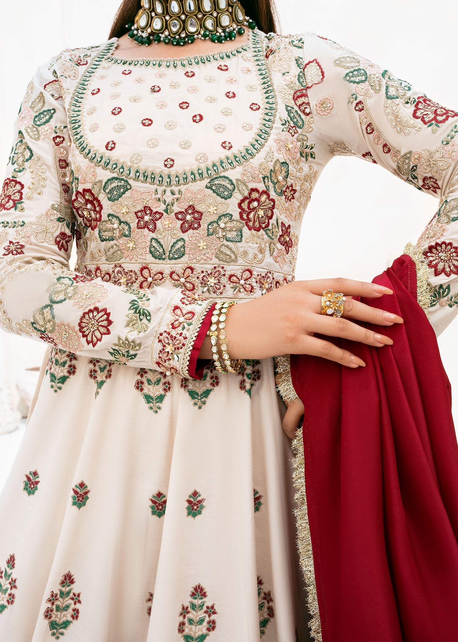 raw silk Pishwas in Ivory