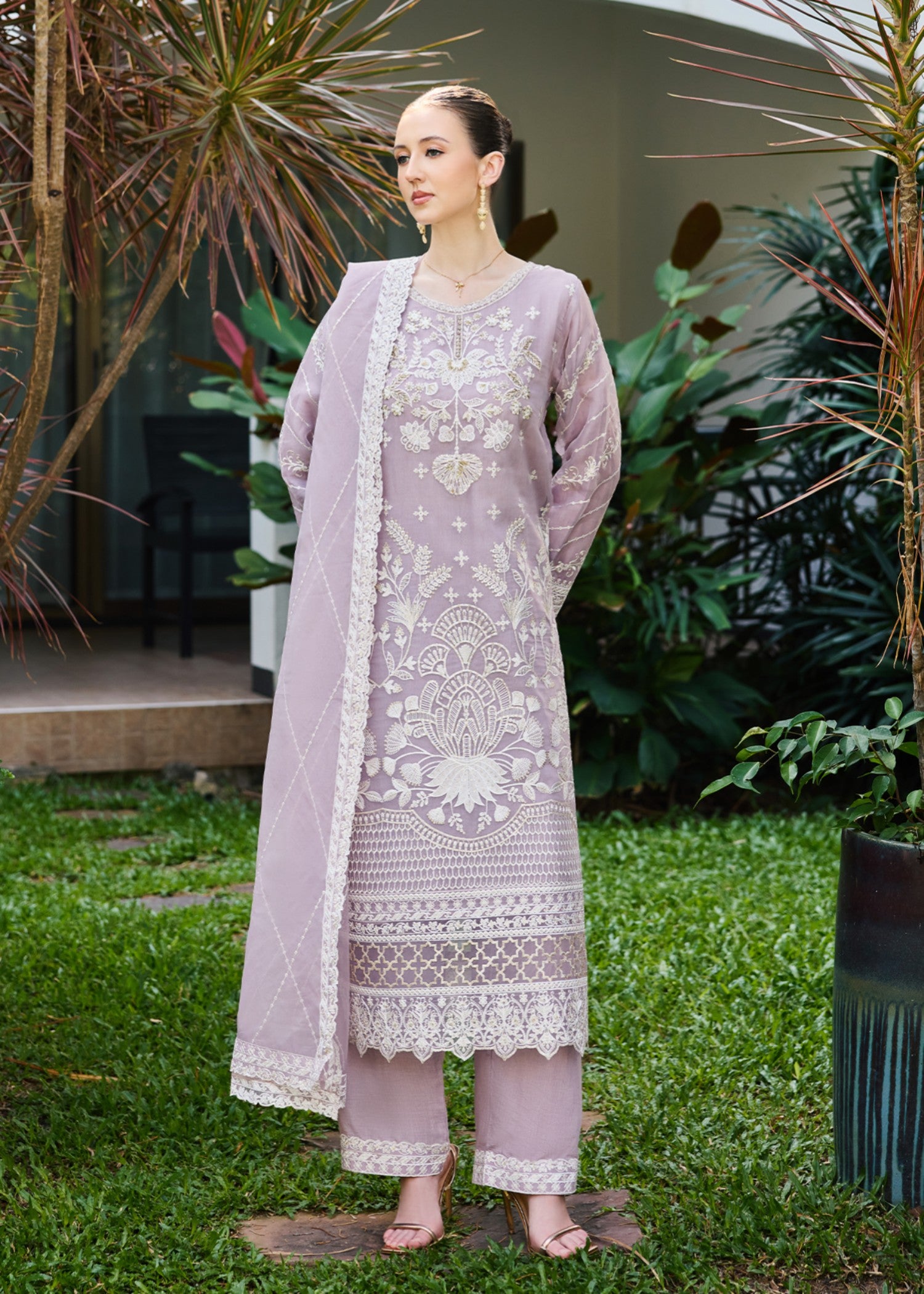 chiffon Kurta Set in Purple ash