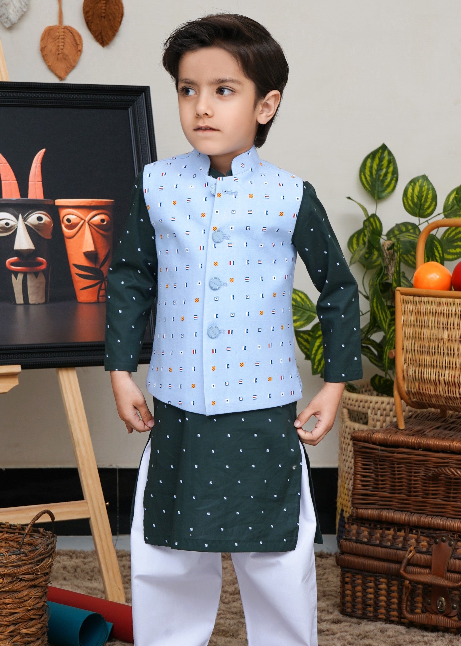 jamawar Waistcoat in Ice blue