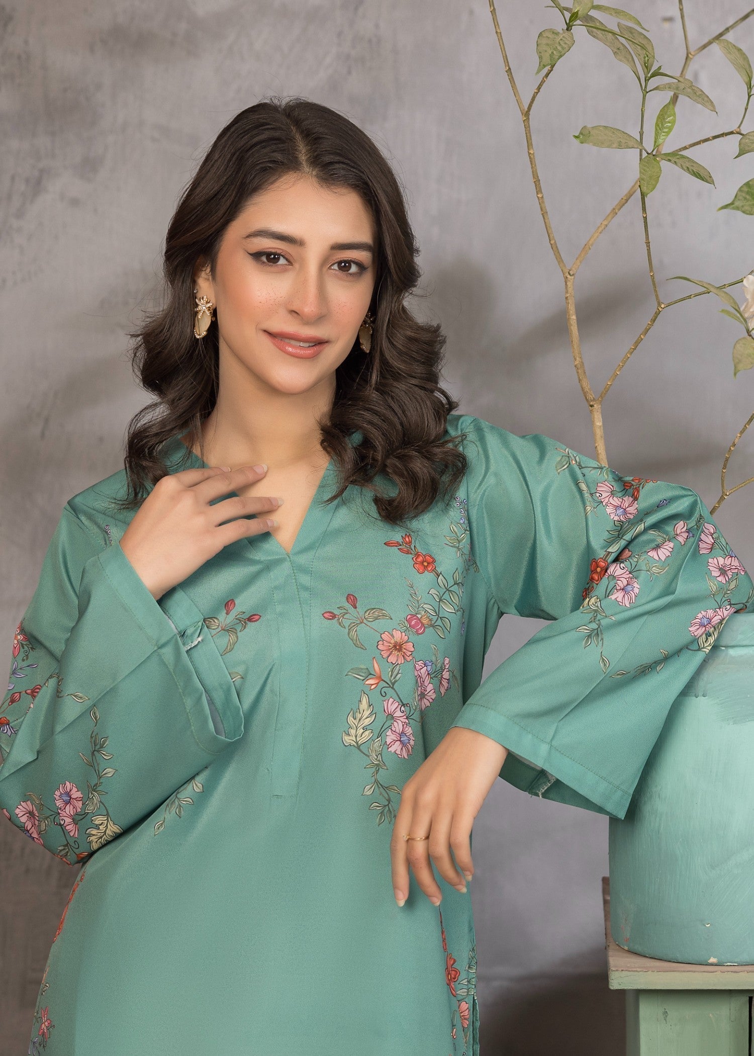polyester crepe Kurta Set in Pastel green
