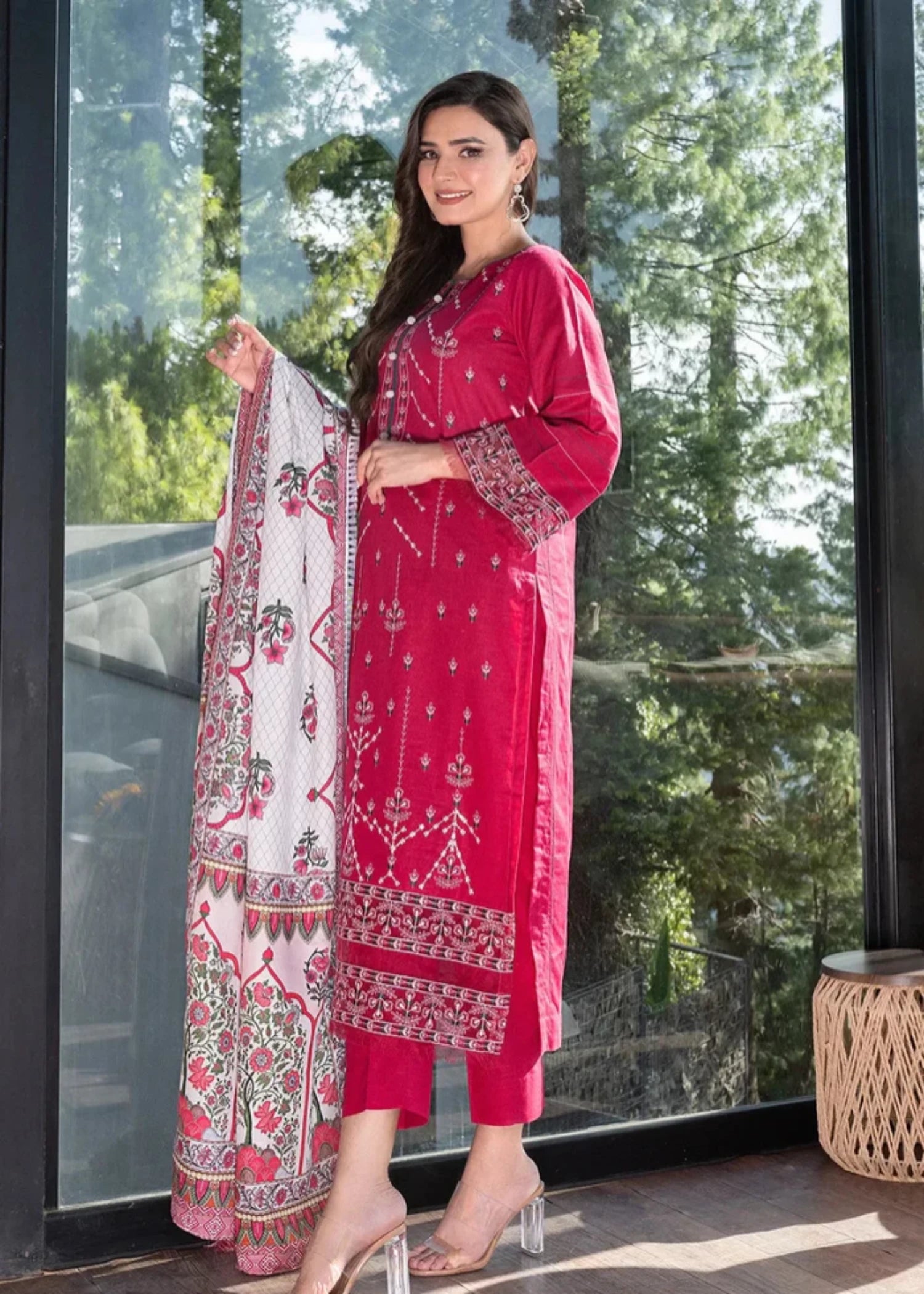 khaddar Unstitched in Maroon