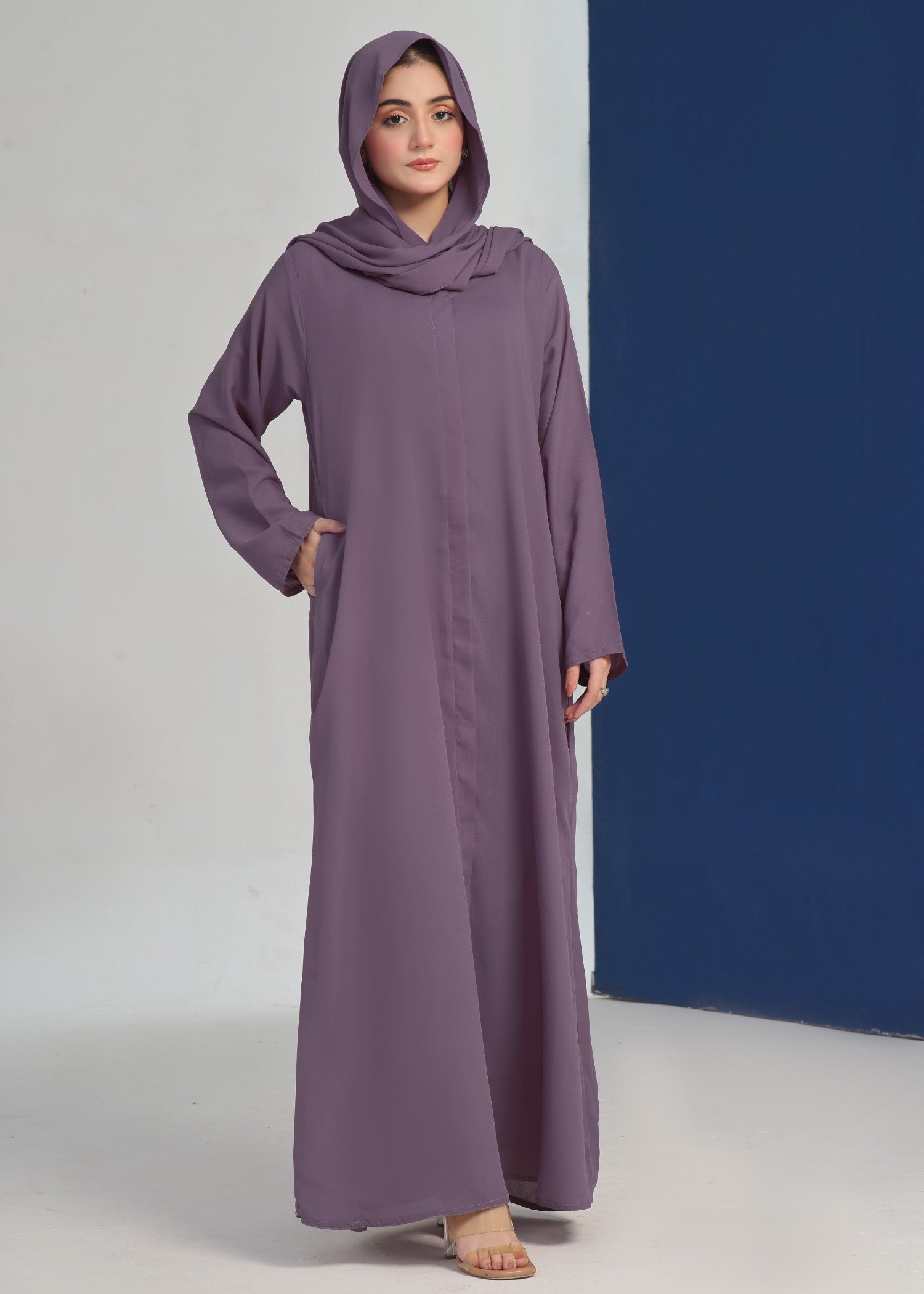 peach wool Abaya in Plum