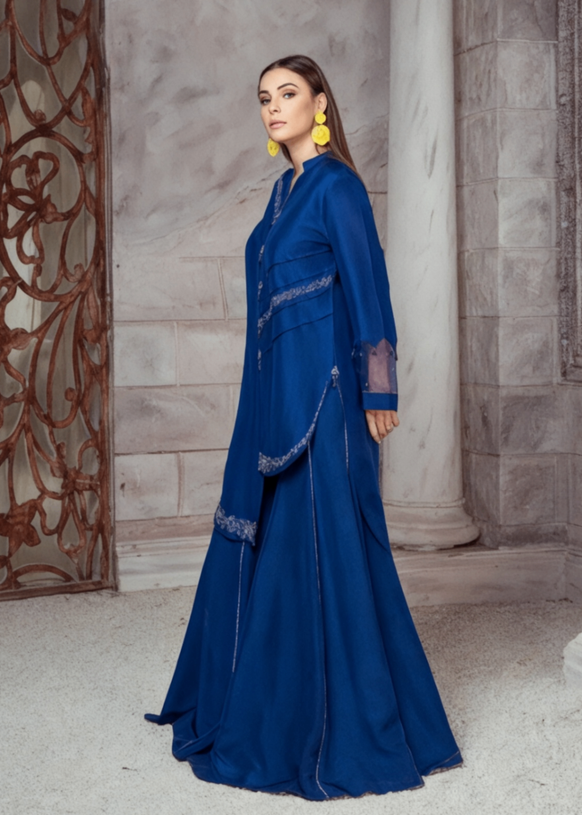 raw silk Kurti in Cobalt blue