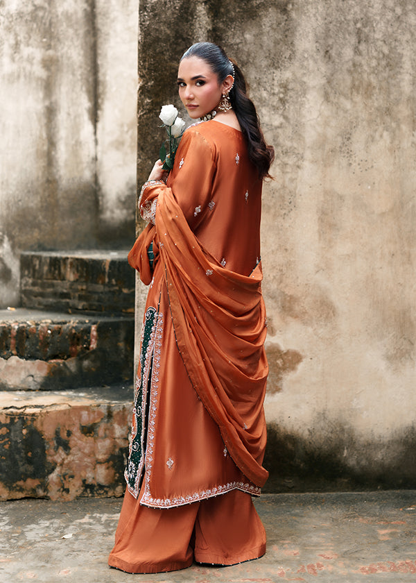 pk charmuse silk Kurta Set in Pumpkin orange