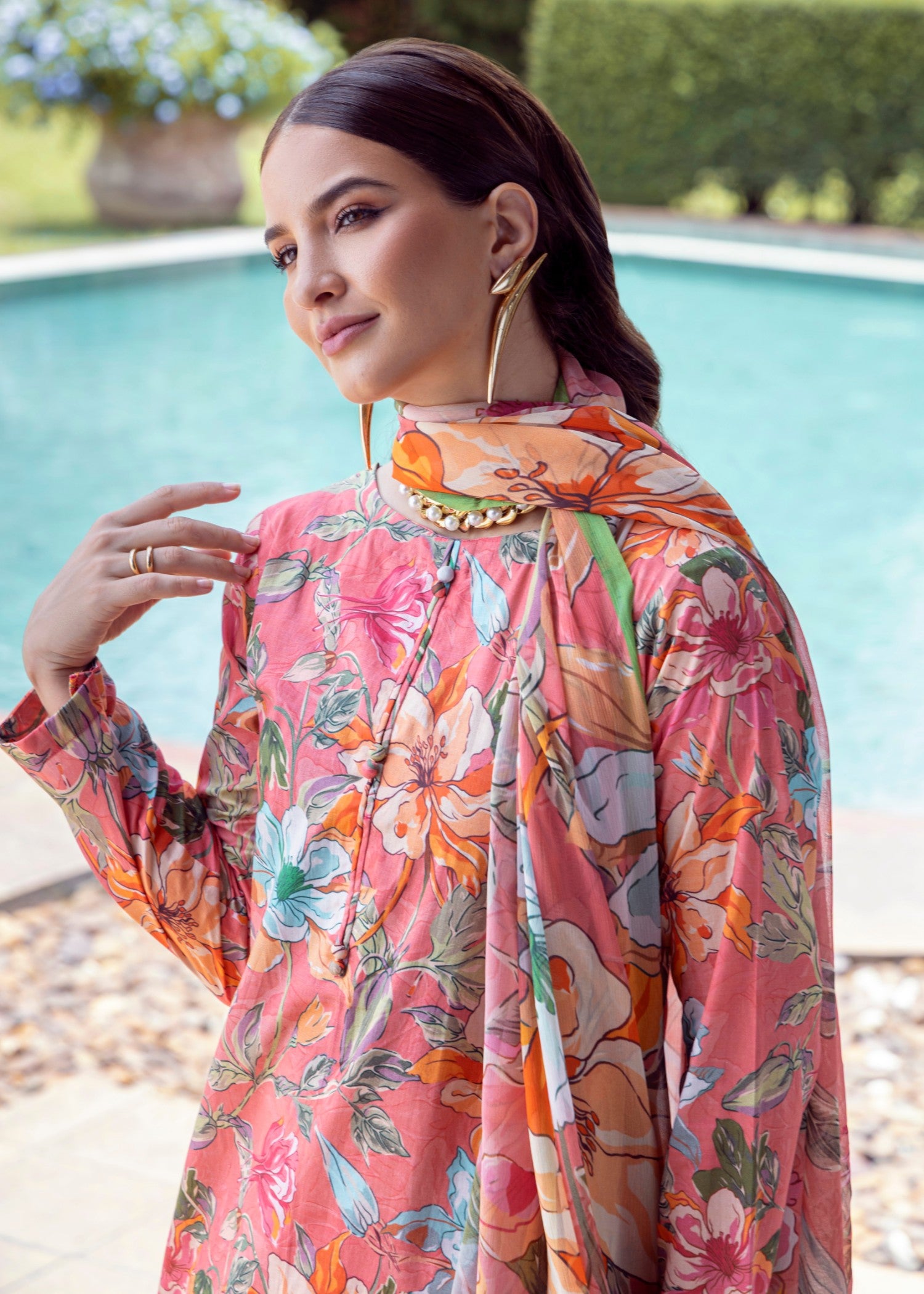 lawn Sharara in Peach pink