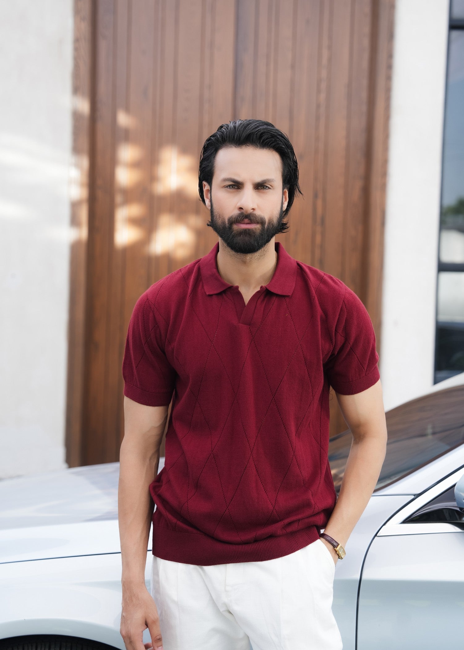 cotton Polo Shirt in Cherry red