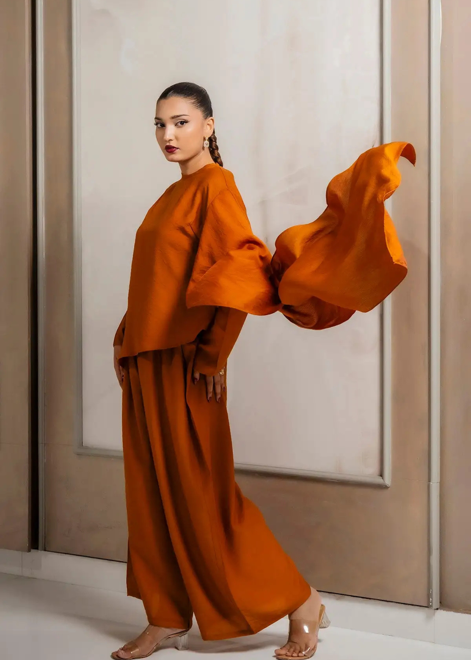 irish linen Co Ord Sets in Rust orange