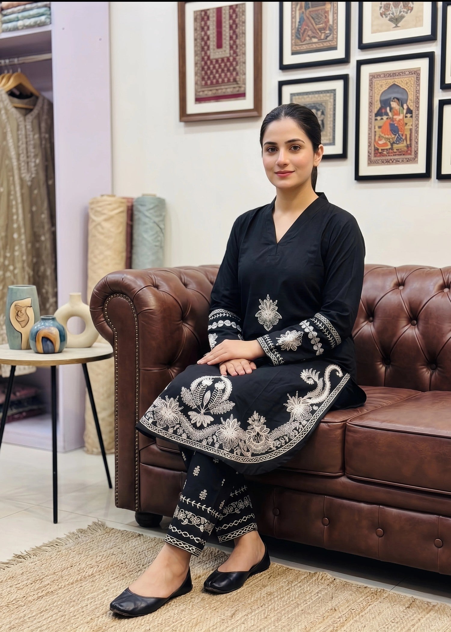 pure linen Kurta Set in Black