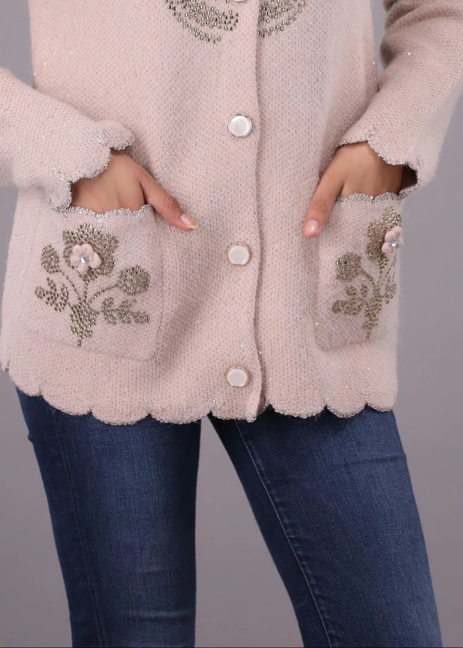 wool Cardigan in Light pink