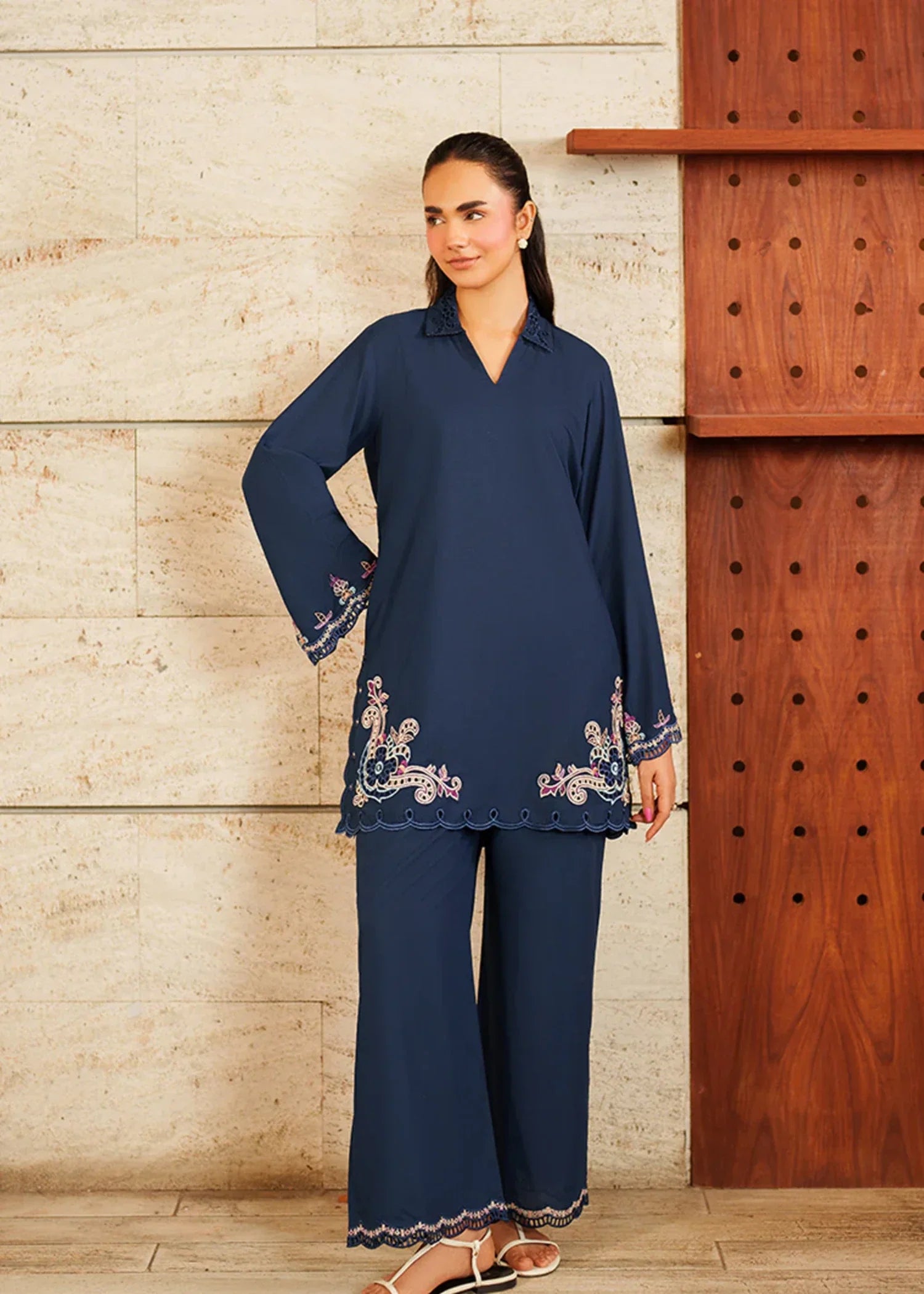 blended satin Kurta Set in Blue