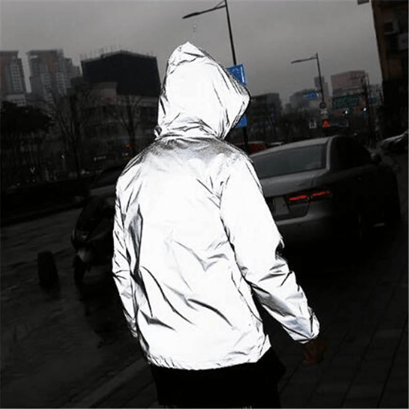 Solid Color Zipper Decoration Reflective Jacket Men'S Jacket