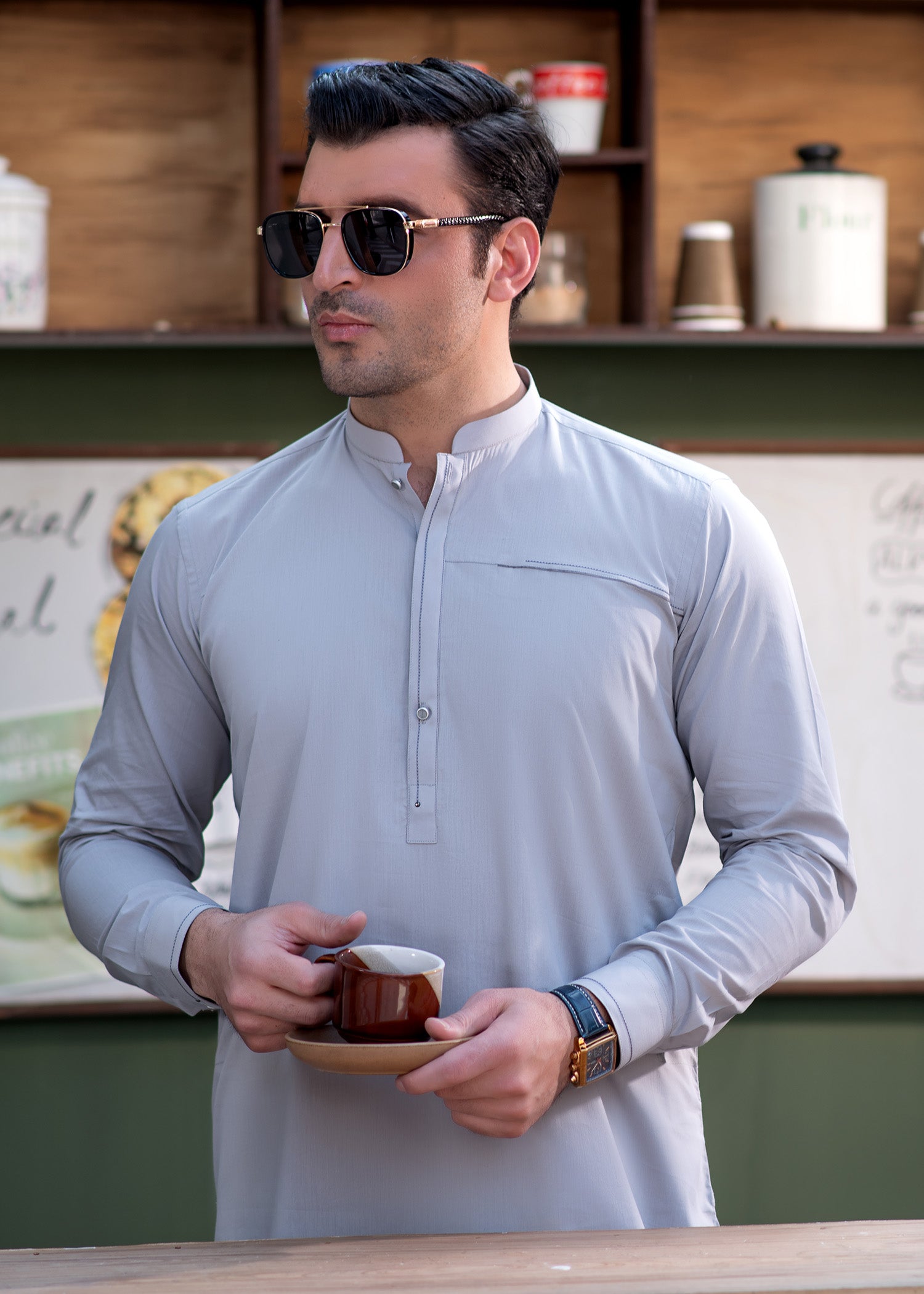 cotton Shalwar Kameez in Smoke grey