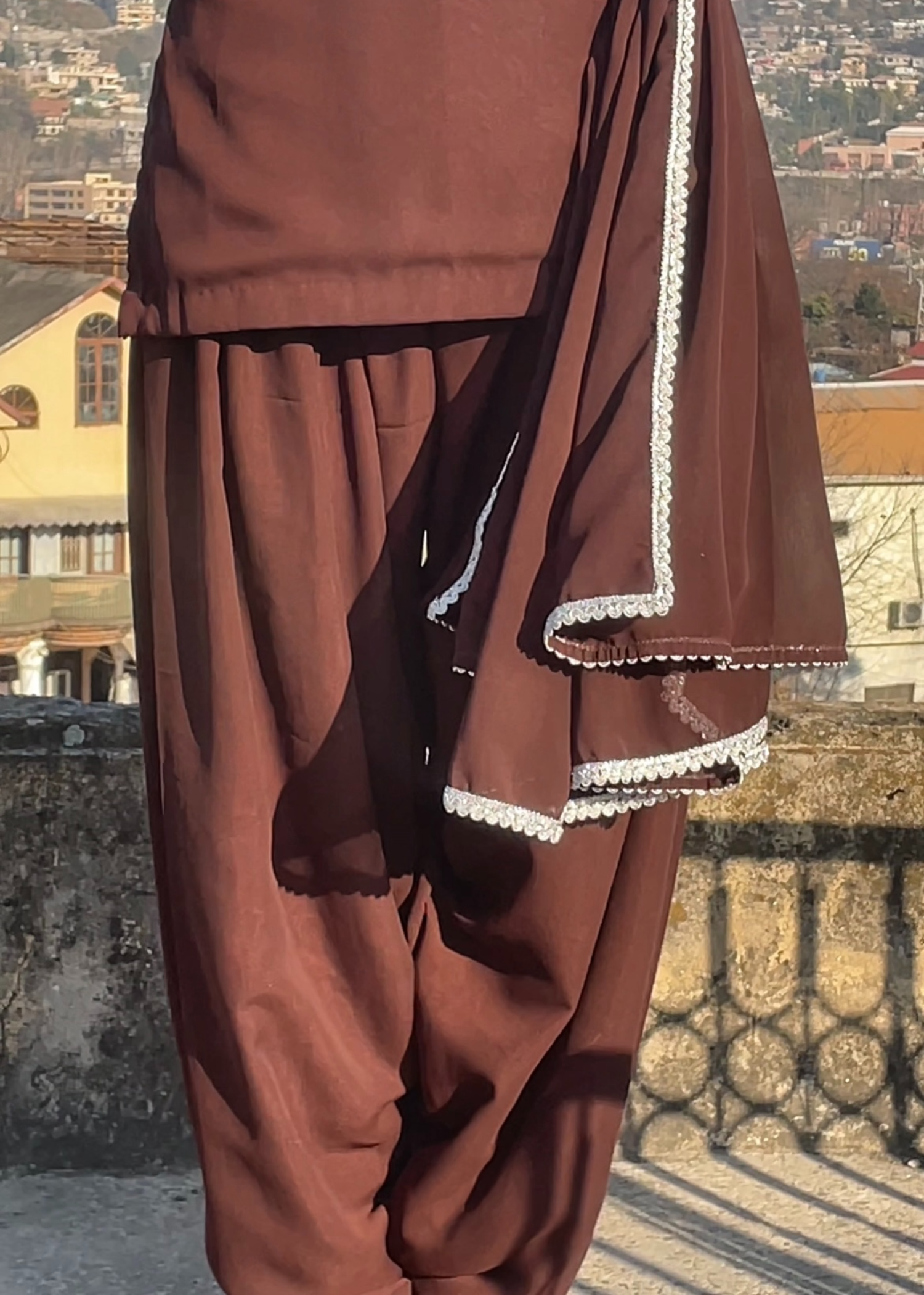 georgette Kurta Set in Hazelwood brown