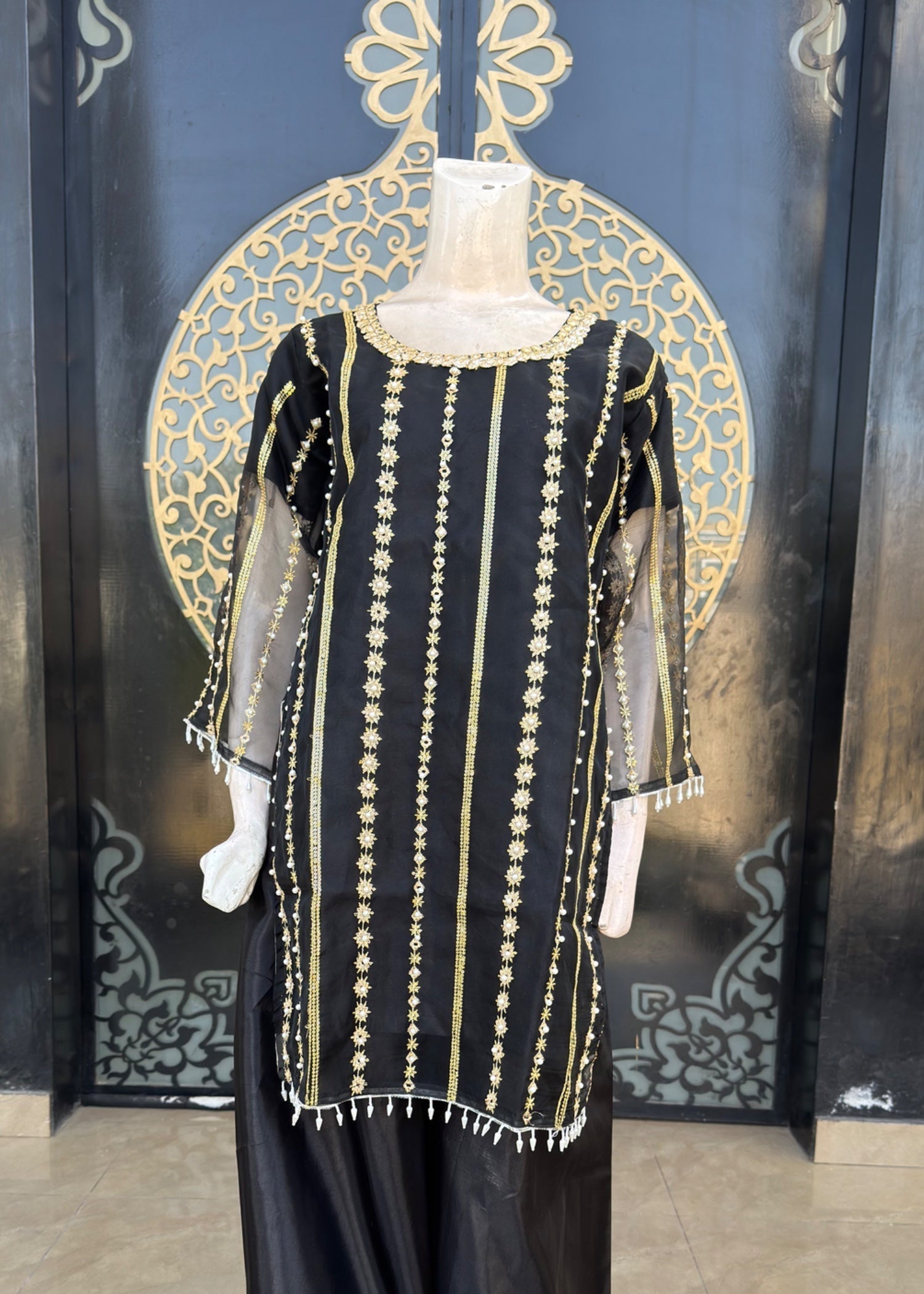 organza Sharara in Jet black
