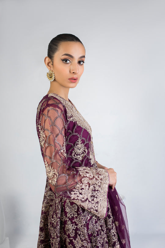 net Short Frock in Purple