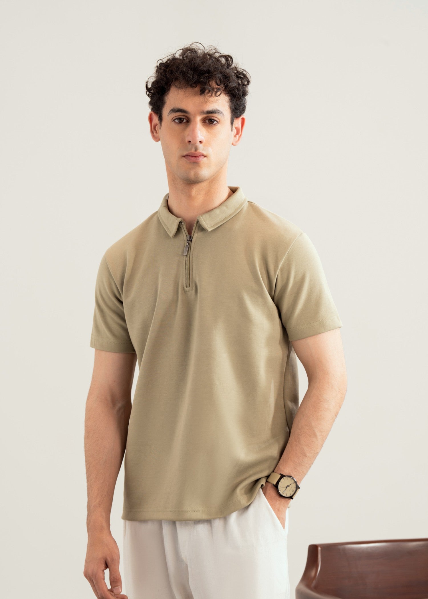 interlock knit Polo Shirt in Sage green