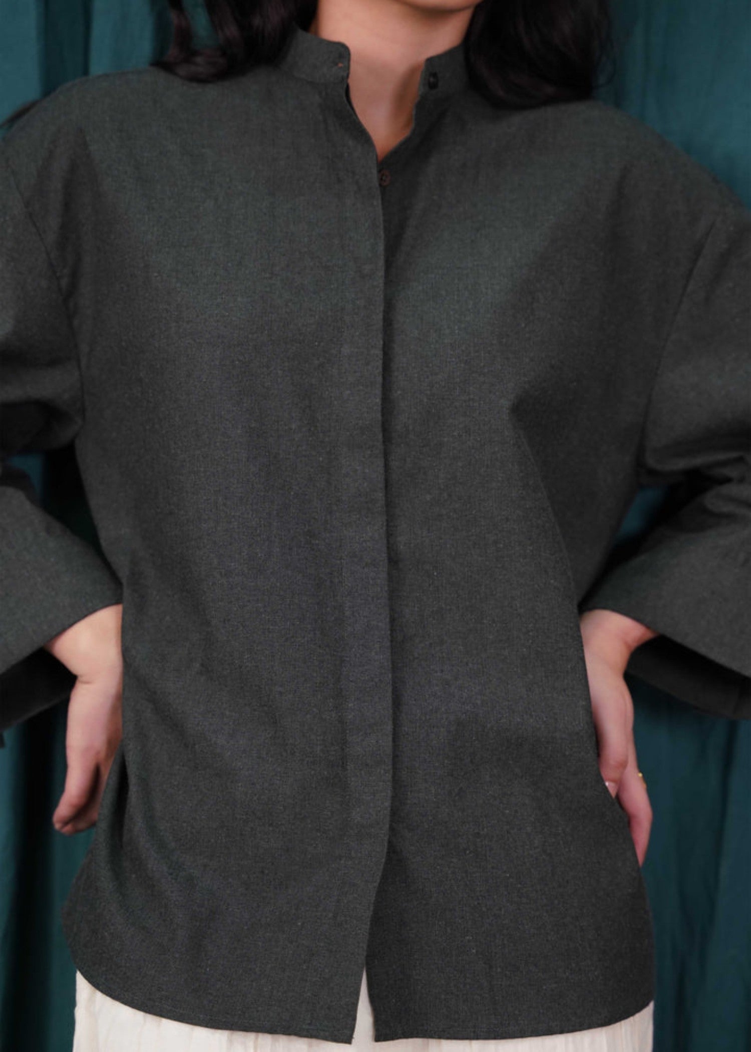 linen Top in Bottle green