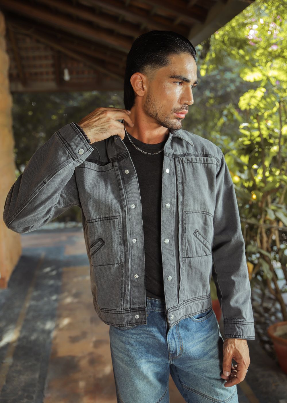 denim Jacket in Grey by 1947 Clothing
